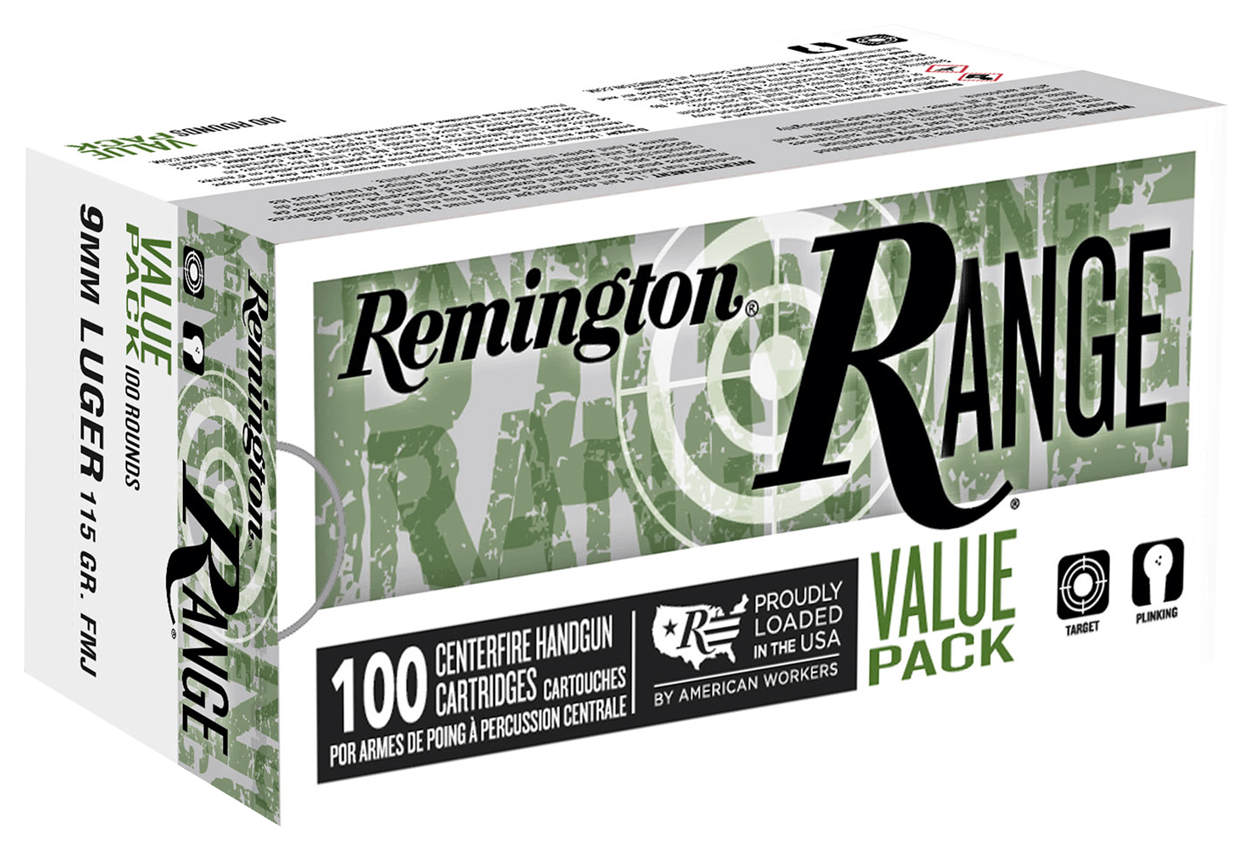 Remington Range 9mm Luger 115 Grain FMJ Ammo - 100 Rounds