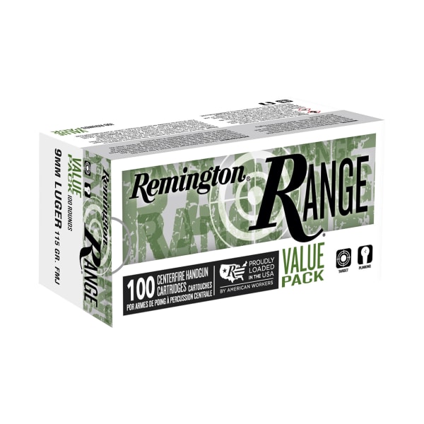 Remington Range 9mm Luger 115 Grain FMJ Ammo - 100 Rounds
