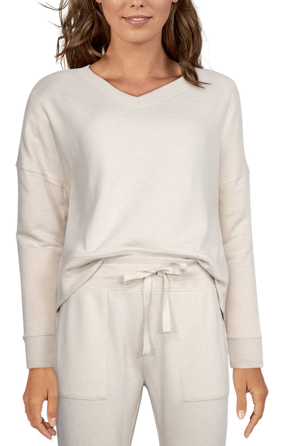 Natural Reflections Terry V-Neck Long-Sleeve Sweatshirt for Ladies - Oatmeal - 2X product image