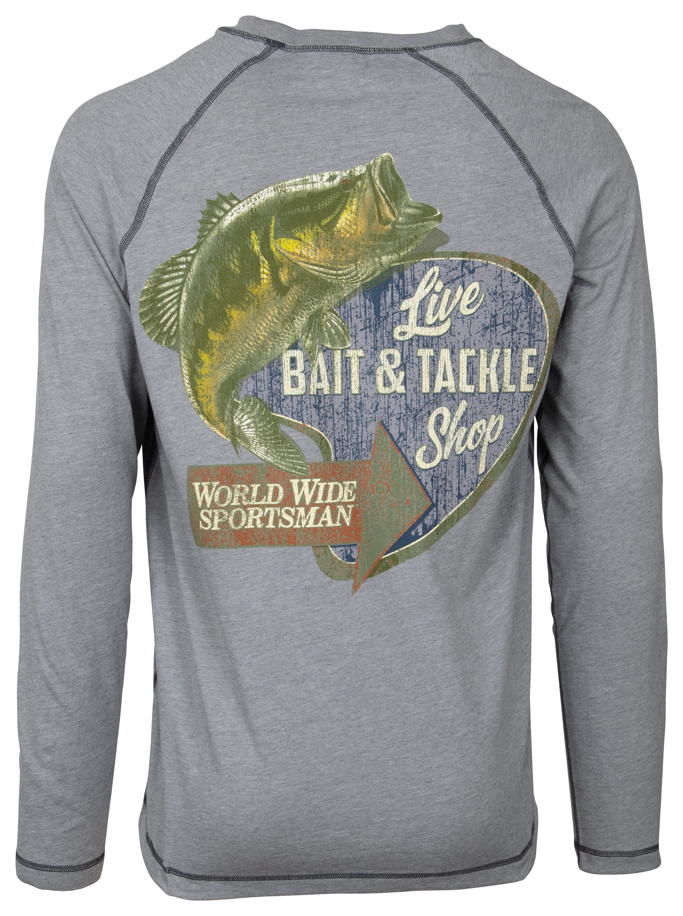World Wide Sportsman Vintage Bait and Tackle Long-Sleeve Crew Neck T-Shirt for Men - Dark Gray - S