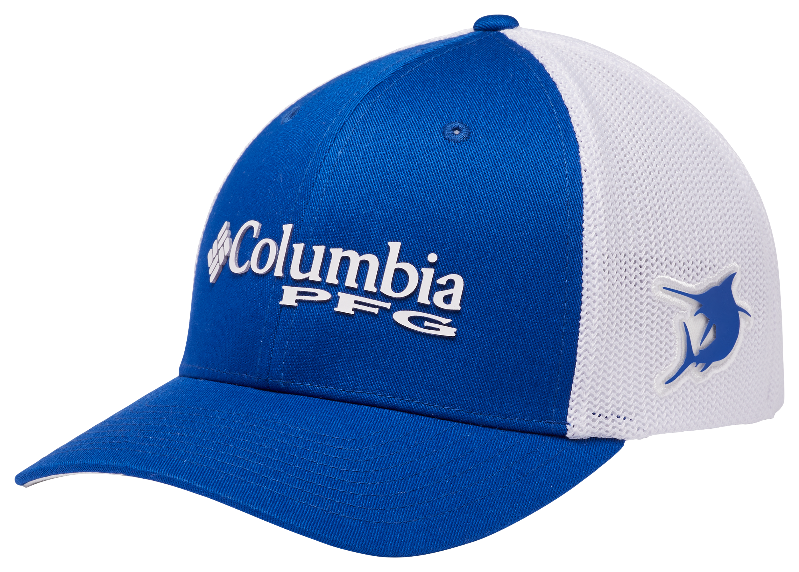 Columbia PFG Fish Graphics Mesh Ball Cap for Men - Blue Macaw/White/Marlin 