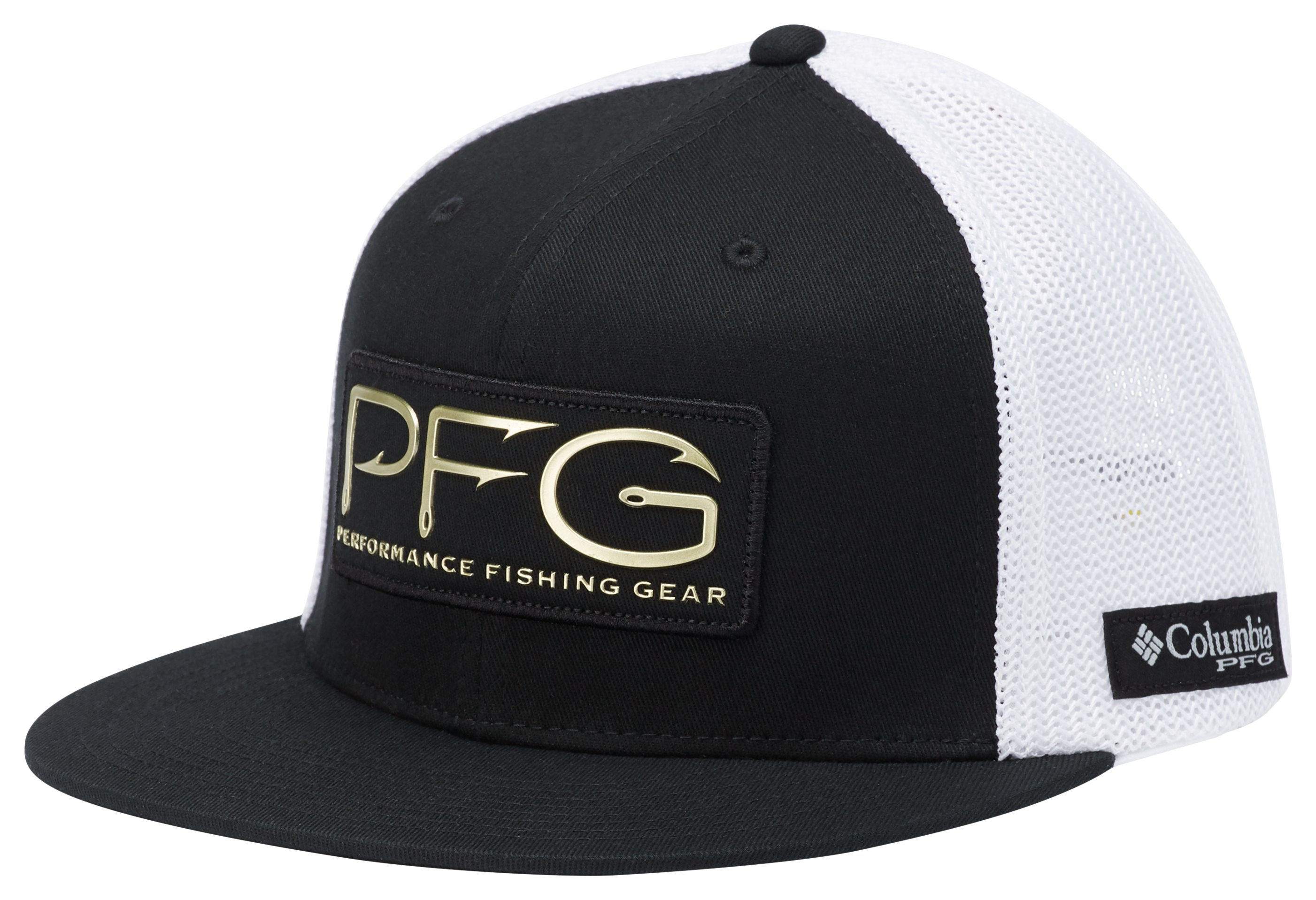 Columbia PFG Mesh Flat Brim Ball Cap - Black/PFG Hook Patch - L/XL