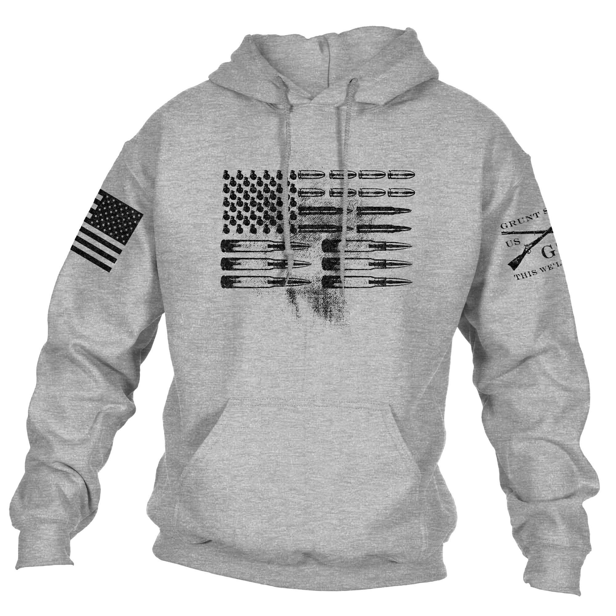 Grunt Style Rifle Flag 2.0 Pullover Hoodie - Men's Dark Heather Gray Cotton Blend Hooded Sweatshirt