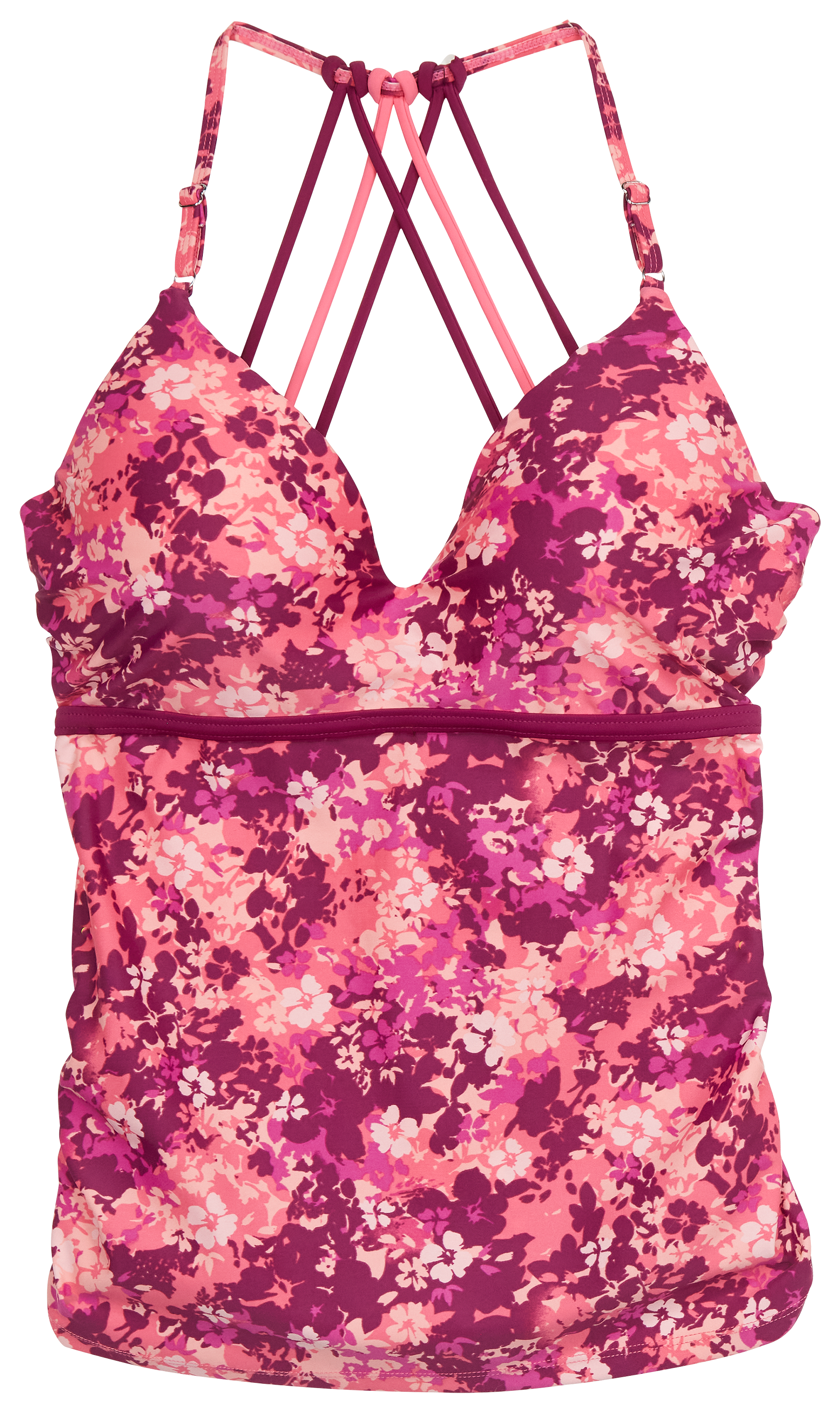 Free Country Triple Strap Tankini Top for Ladies - Floral Camo Peony/Burgundy - L product image