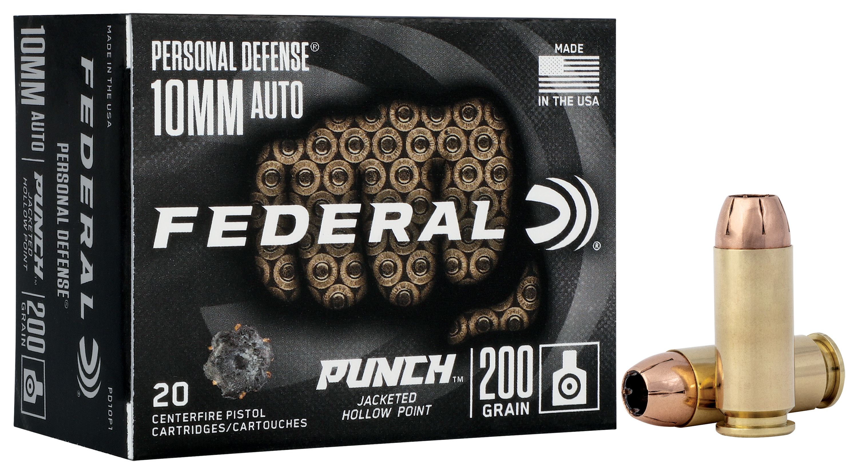 Federal Punch Personal Defense Handgun Ammo - 10mm - 200 Grain - JHP - 20 Rounds