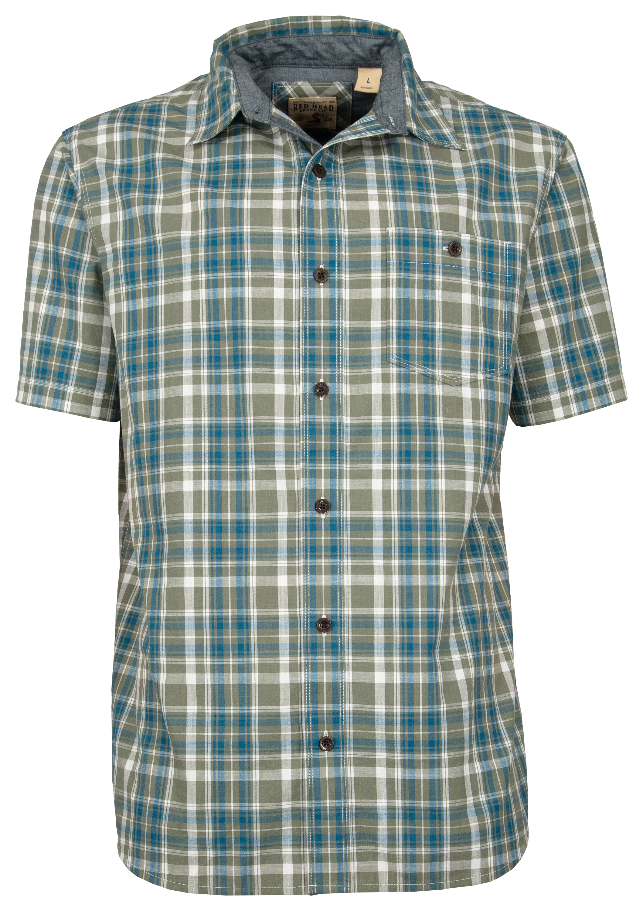 RedHead Yarn-Dyed Madras Plaid Short-Sleeve Shirt for Men - Olive Turquoise - M product image