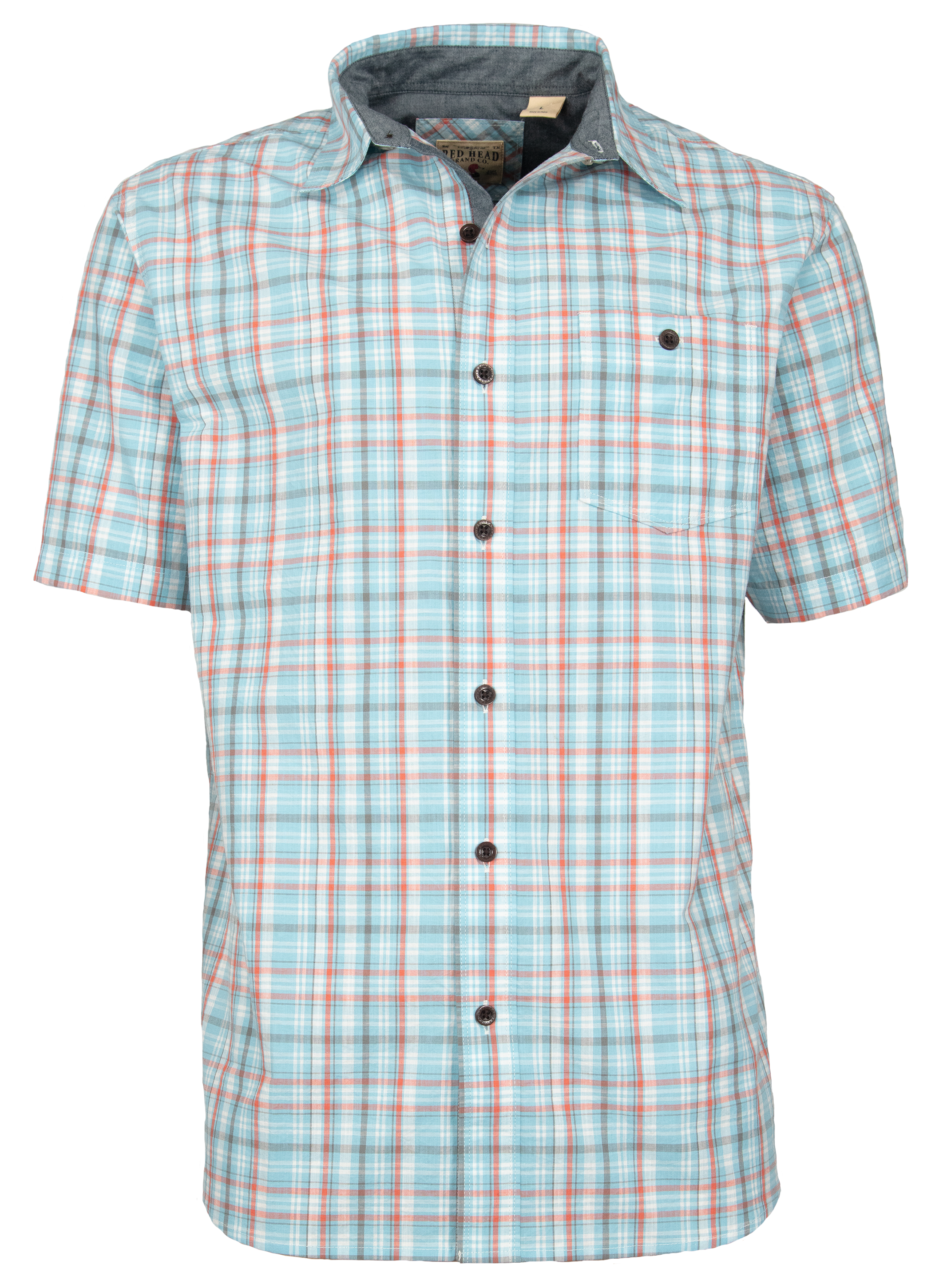 RedHead Yarn-Dyed Madras Plaid Short-Sleeve Shirt for Men - Aqua Plaid - M