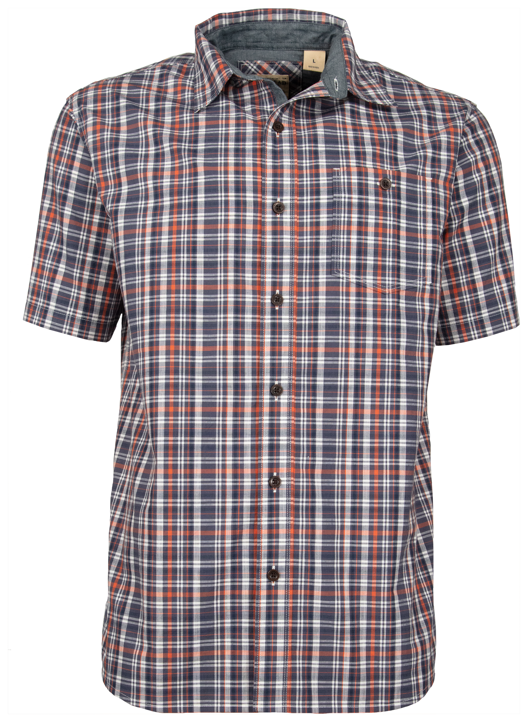 RedHead Yarn-Dyed Madras Plaid Short-Sleeve Shirt for Men - Navy Orange Plaid - L product image