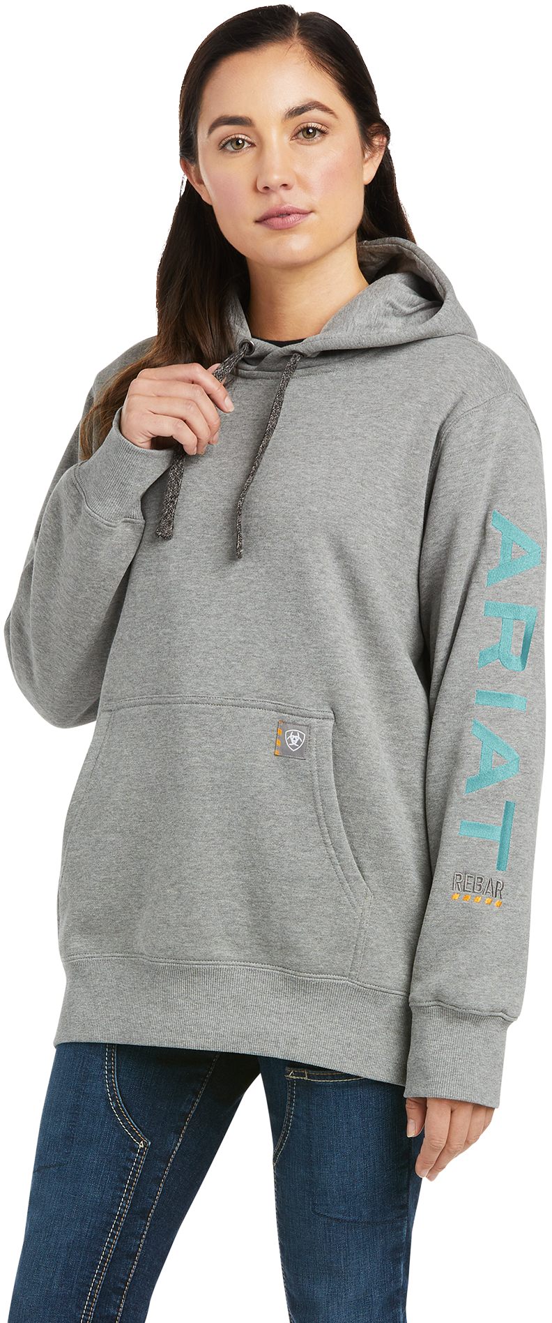 Image of Ariat Rebar Graphic Long-Sleeve Hoodie for Ladies - Heather Grey