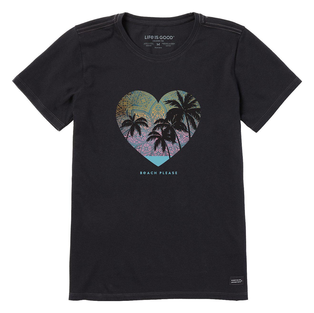 Life is Good Beach Please Mandala Heart Crusher Short-Sleeve T-Shirt for Ladies - Jet Black - M product image