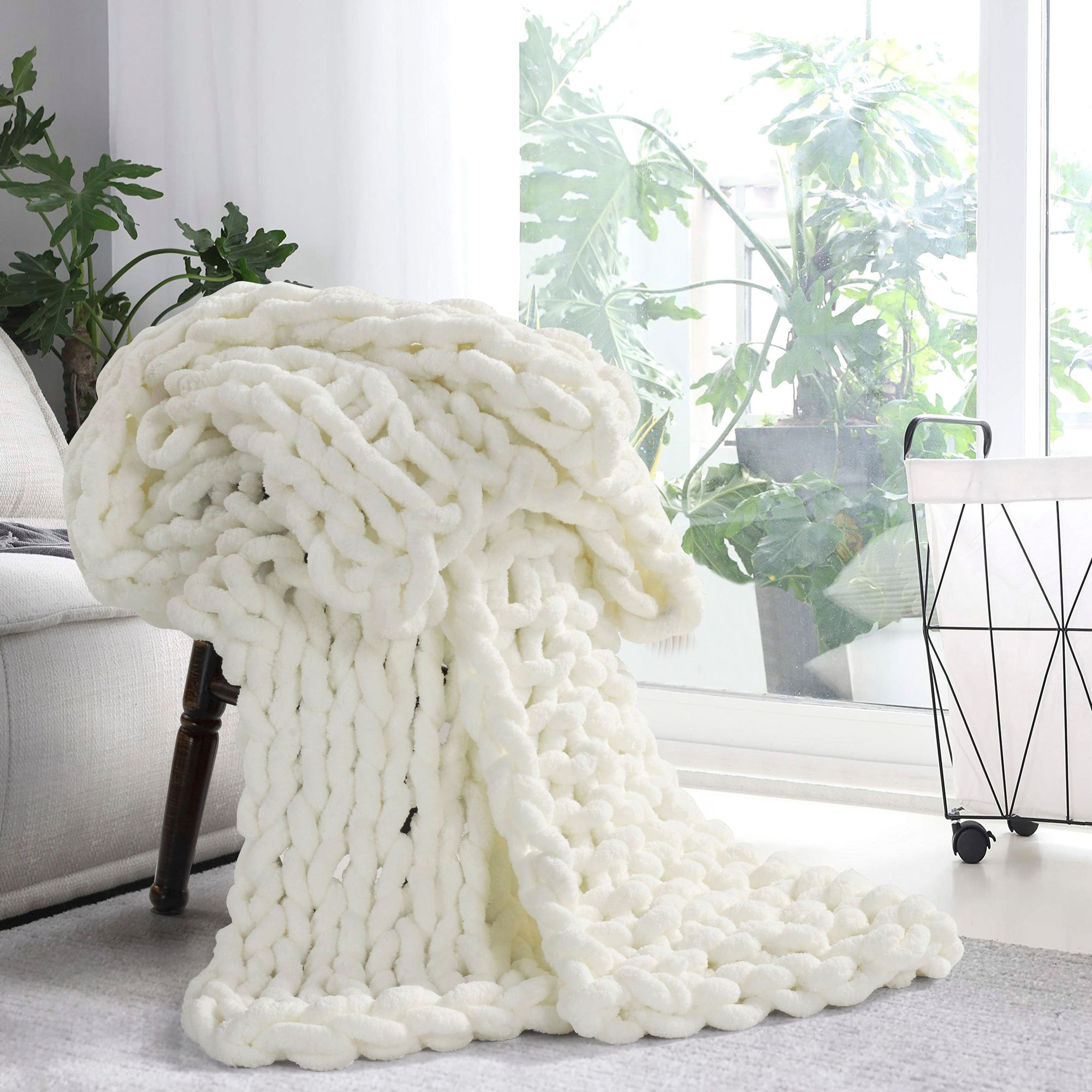 Image of Donna Sharp Chenille Chunky Knit Throw - Ivory