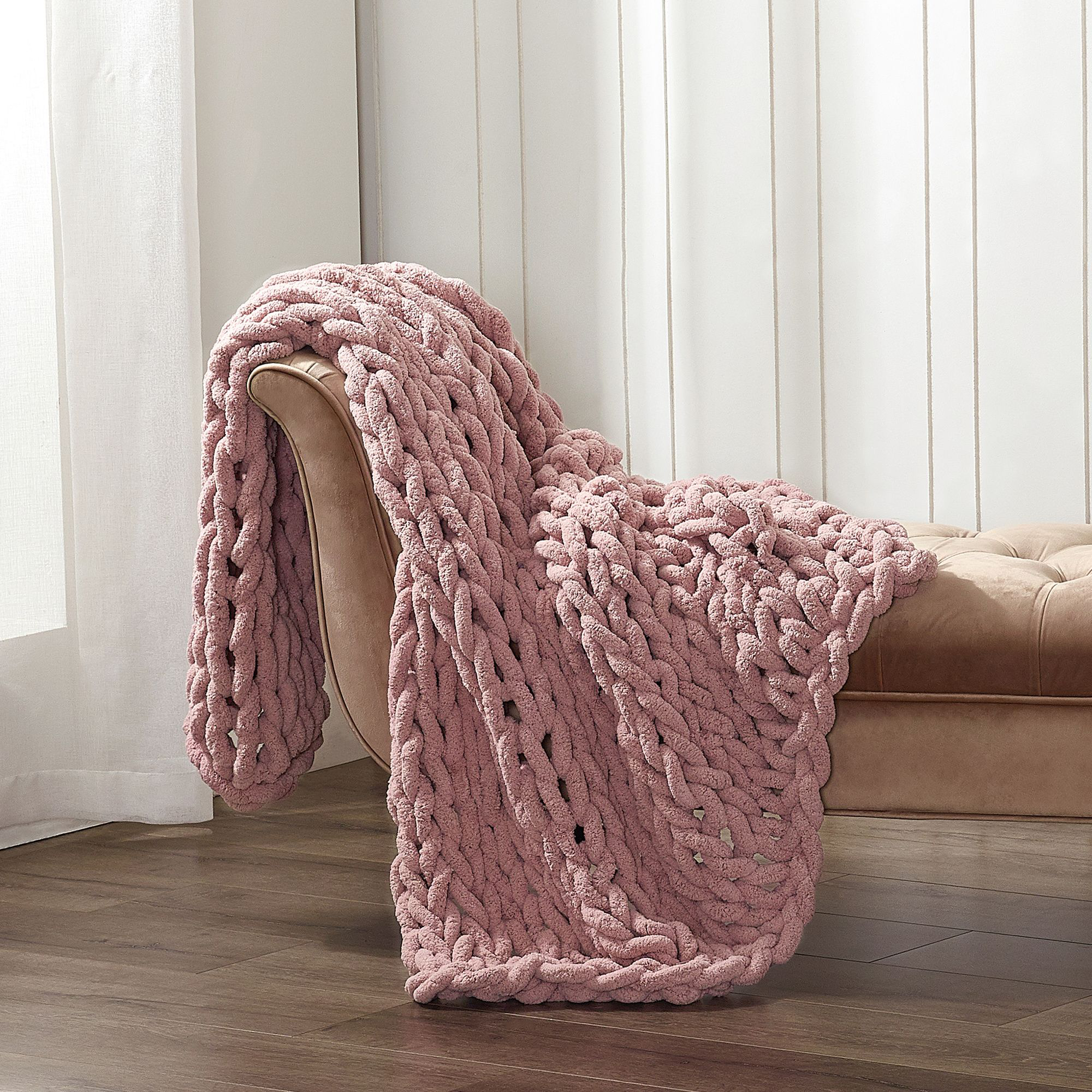 Image of Donna Sharp Chenille Chunky Knit Throw - Pink