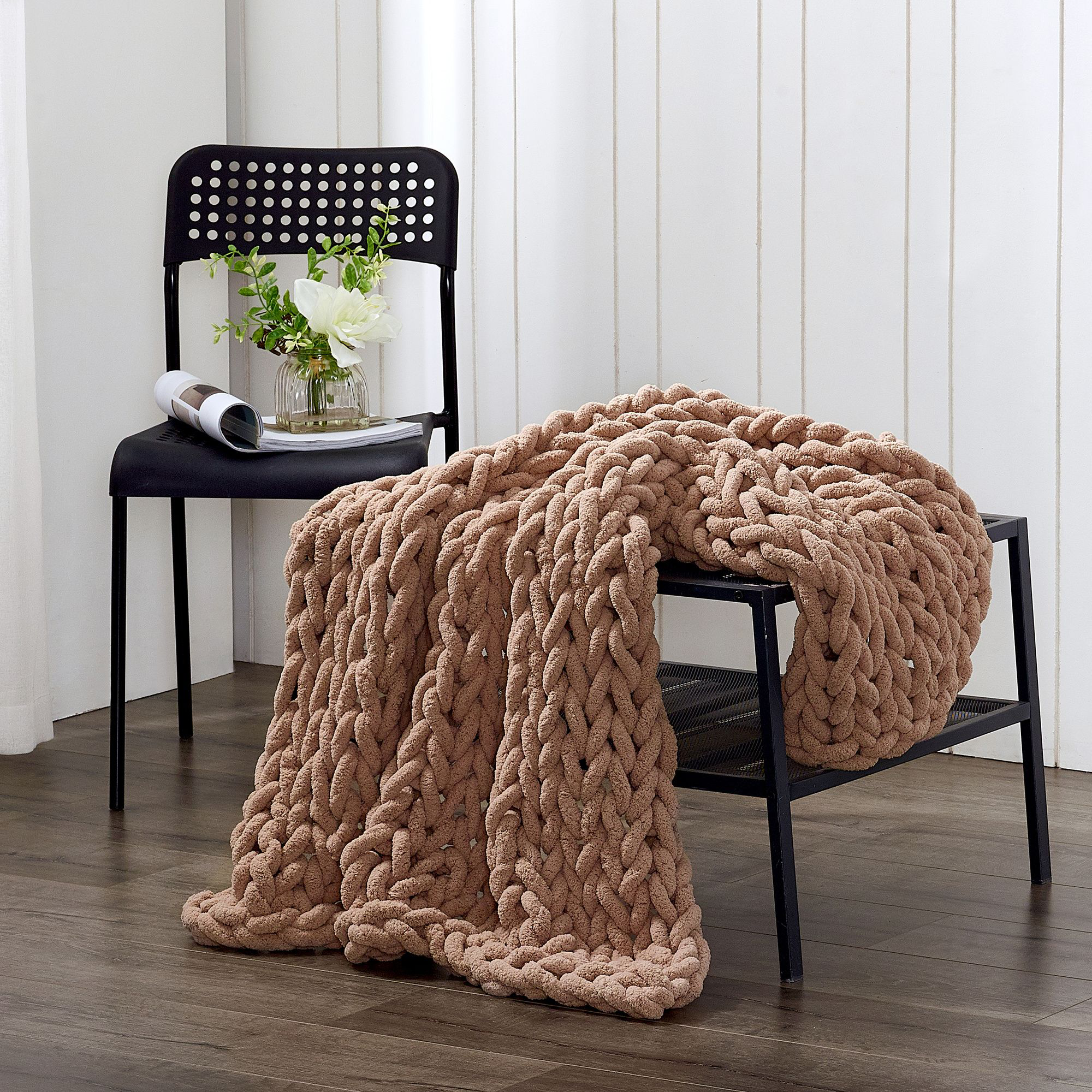 Image of Donna Sharp Chenille Chunky Knit Throw - Beige