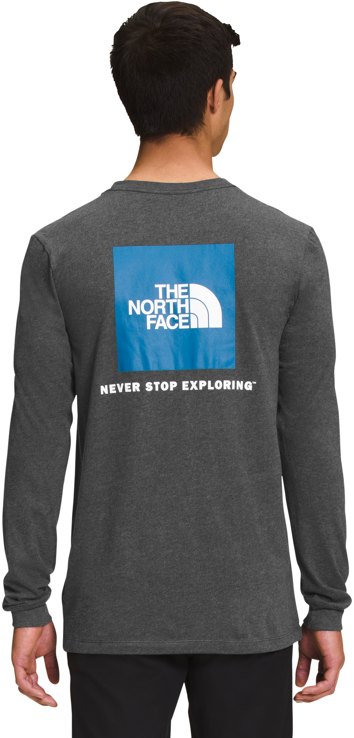 The North Face Box NSE Long-Sleeve Shirt for Men - TNF Dark Grey Heather/Banff Blue - 2XL