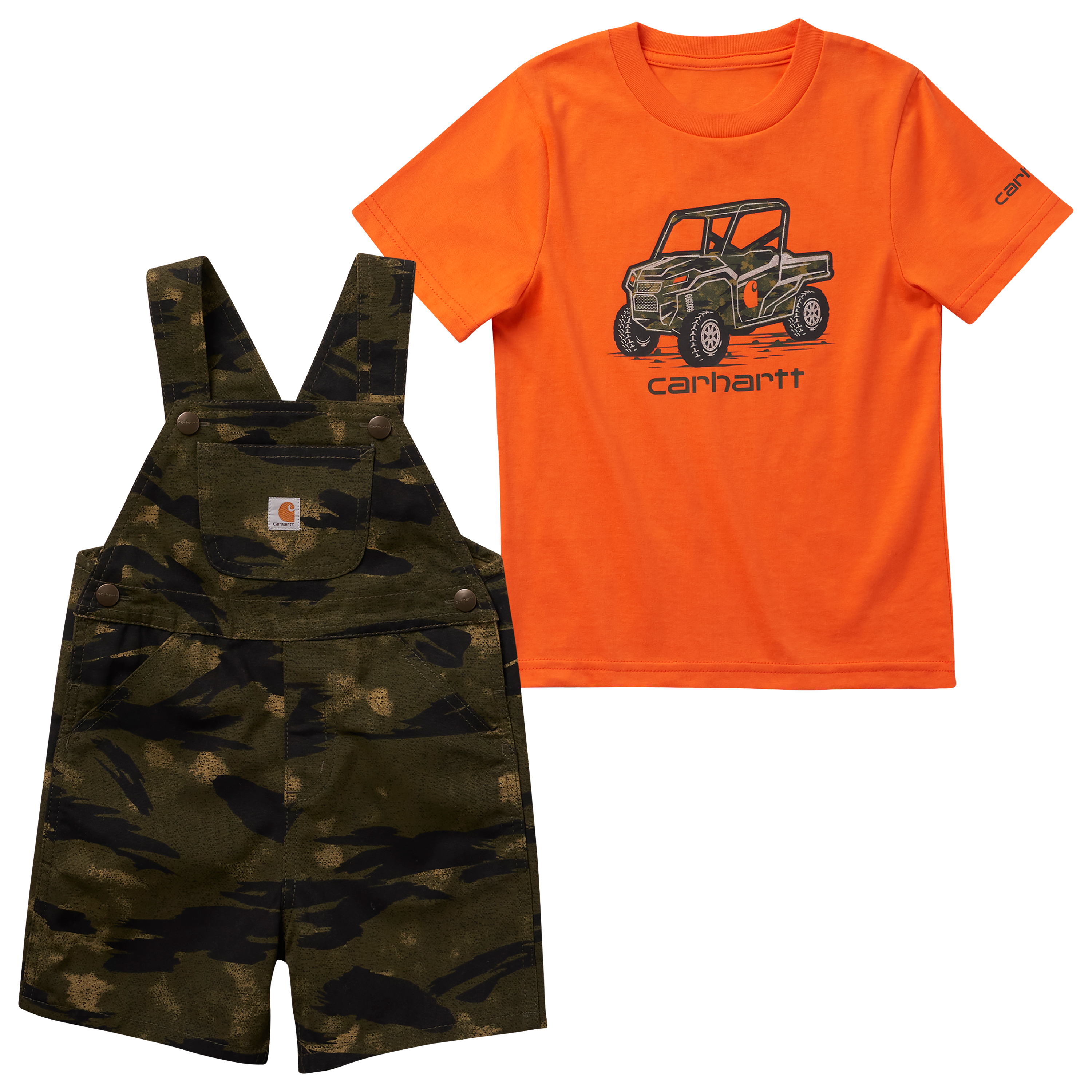 Carhartt Short Sleeve T Shirt and Canvas Camo Shortalls Set for Toddler Boys Blind Fatigue Camo 4T