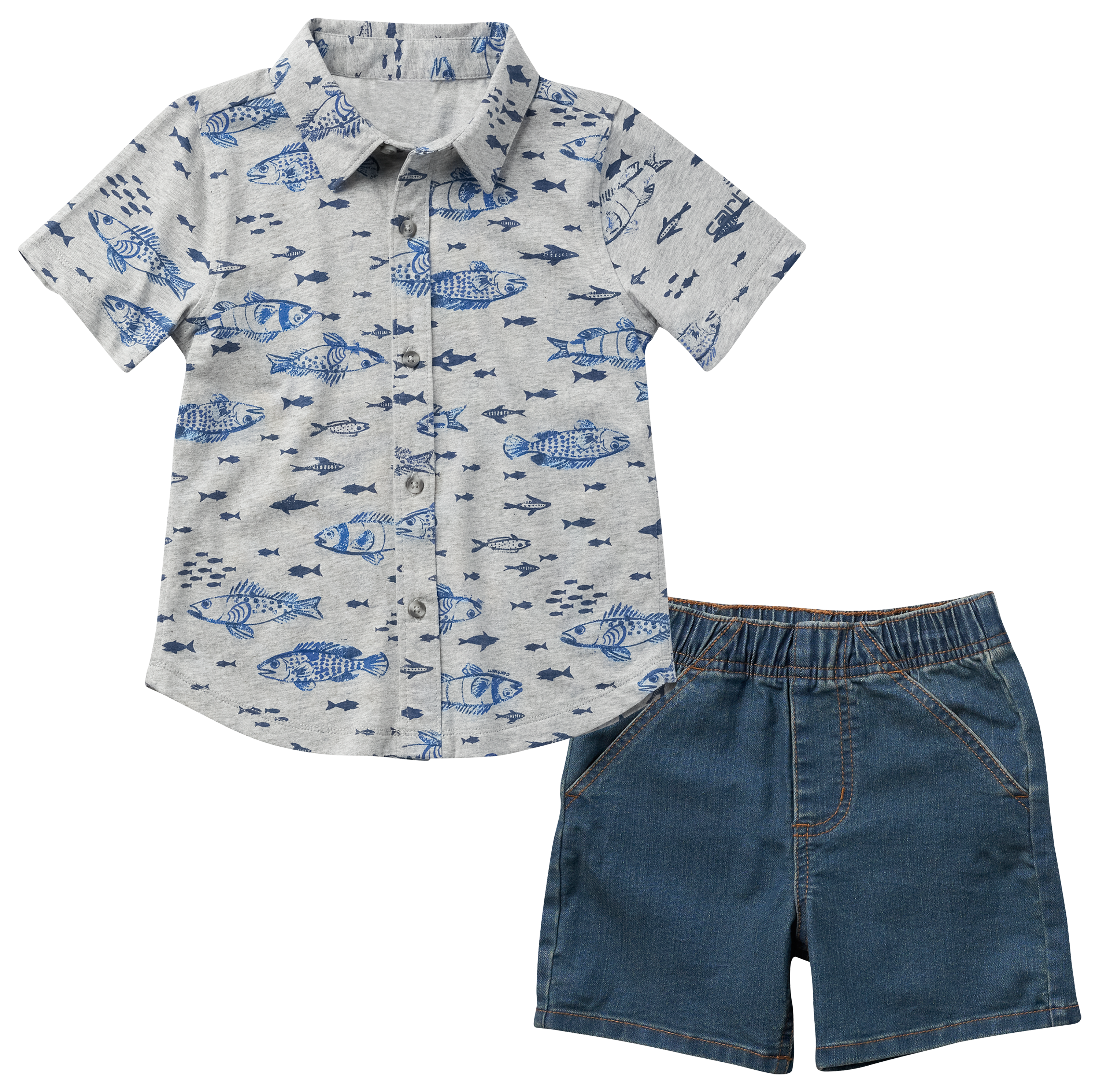 Carhartt Fish-Print Short-Sleeve Button-Down Shirt and Denim Shorts Set for Toddler  Boys