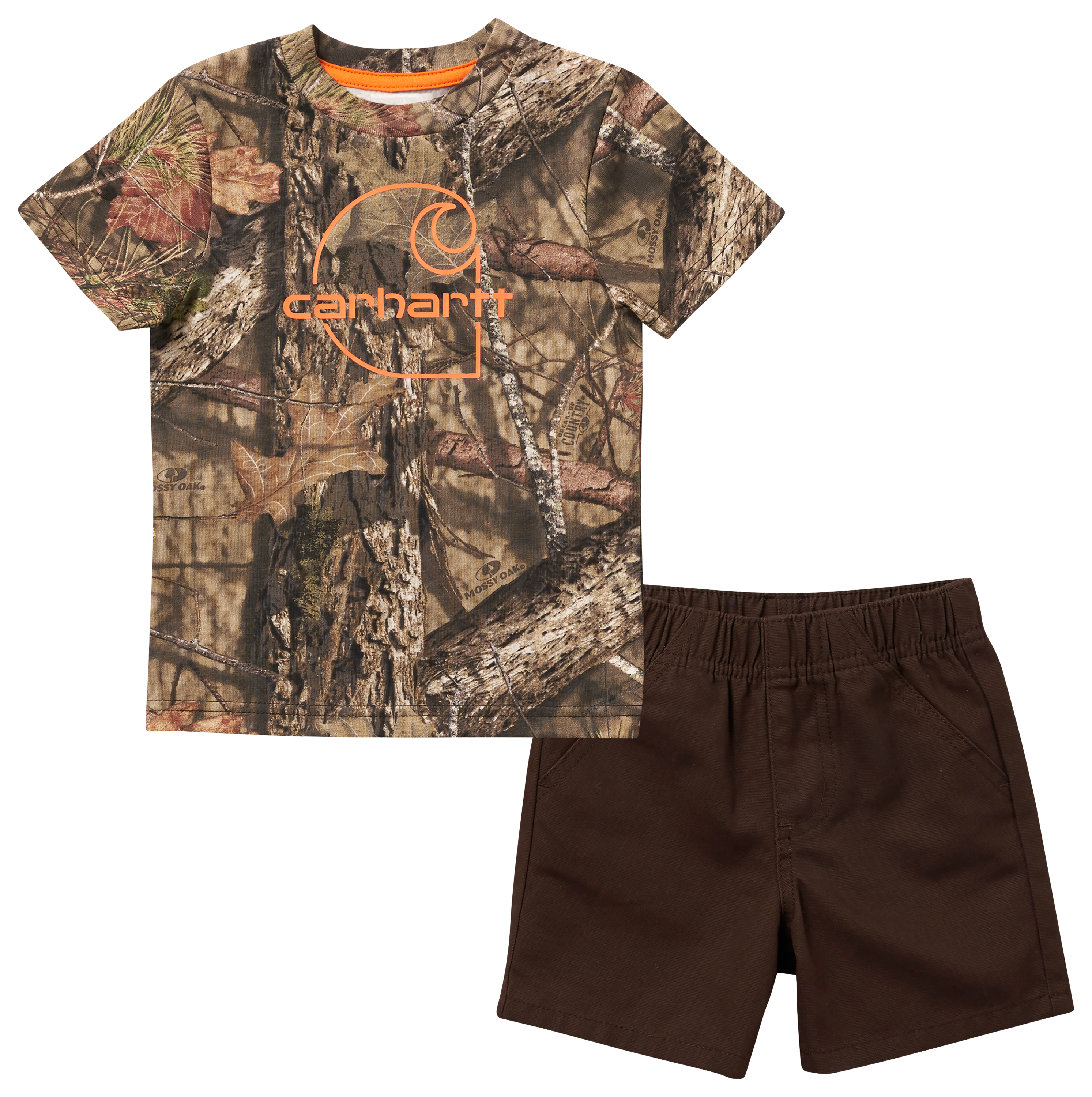 Carhartt Camo Short Sleeve T Shirt and Canvas Shorts Set for Baby Boys Mustang Brown/Mossy Oak Break Up Country 9 Months