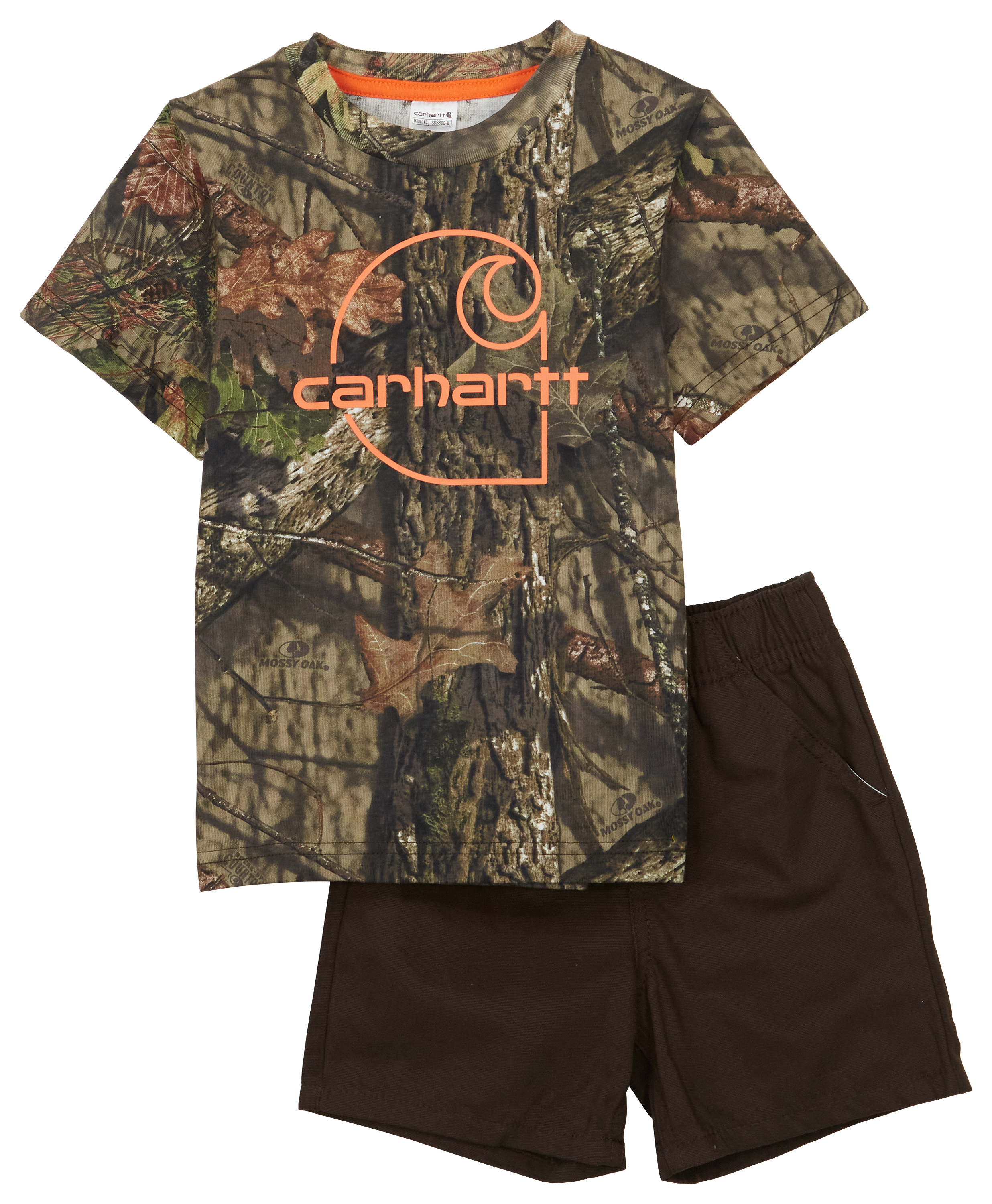 Carhartt Camo Short Sleeve T Shirt and Canvas Shorts Set for Toddler Boys Mossy Oak Break Up Country/Mustang Brown 3T