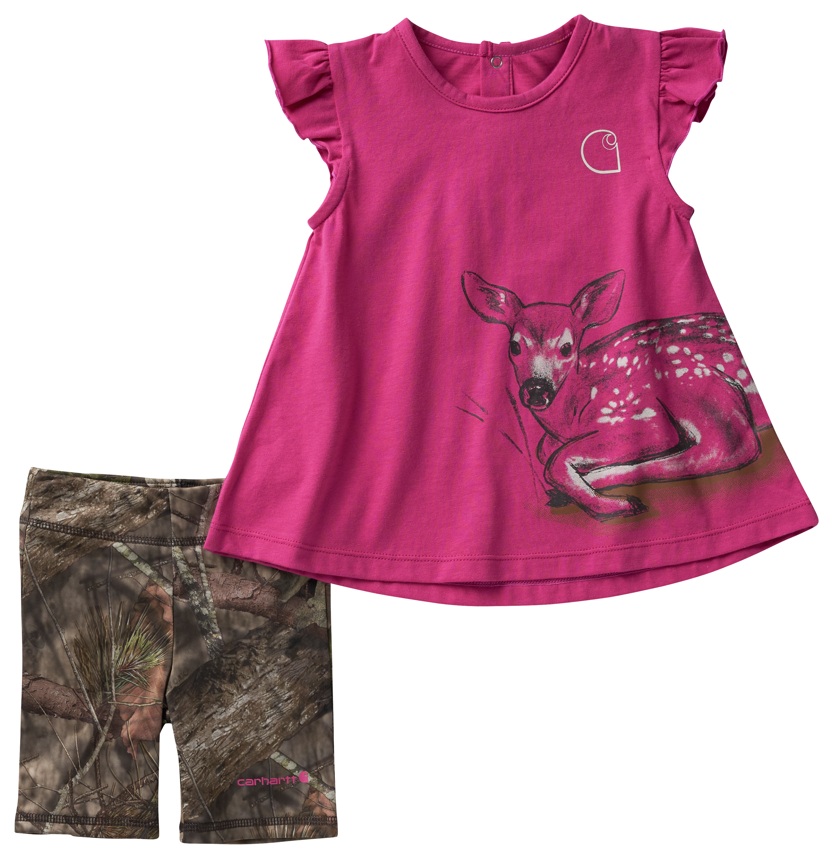 Carhartt Deer Short Sleeve Shirt and Camo Print Legging Shorts Set for Toddler Girls 3T