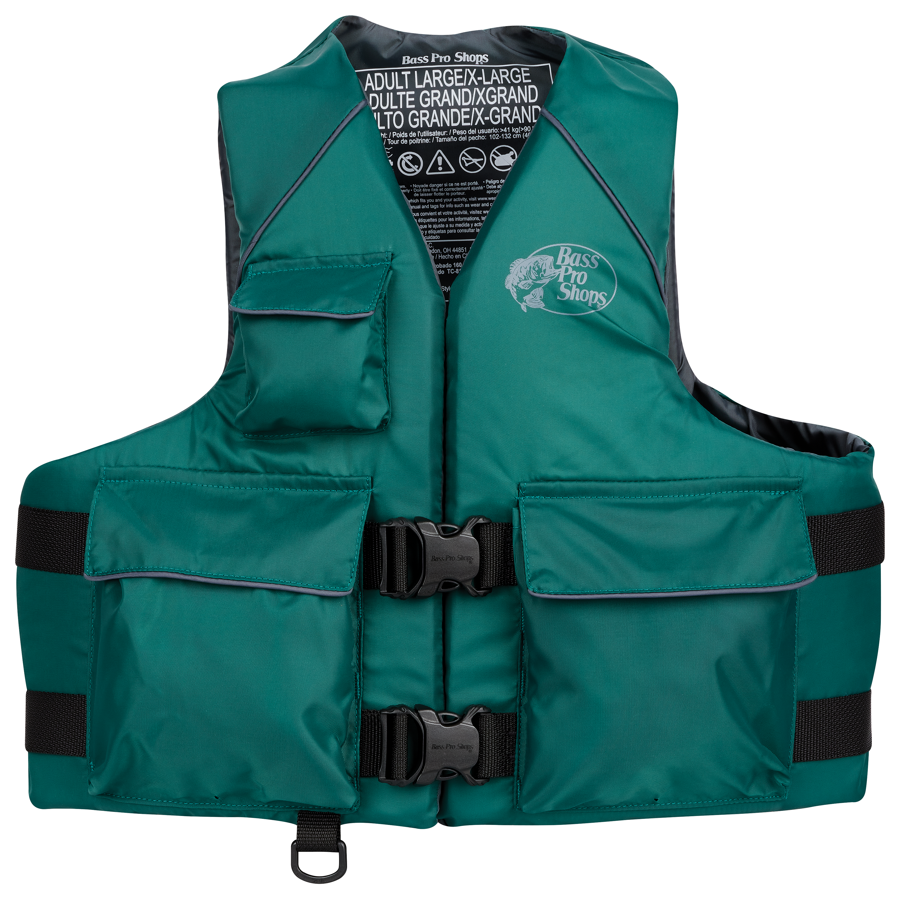 BASS Outdoor America Green Fly Fishing Vest Cargo Pockets Mens L XL