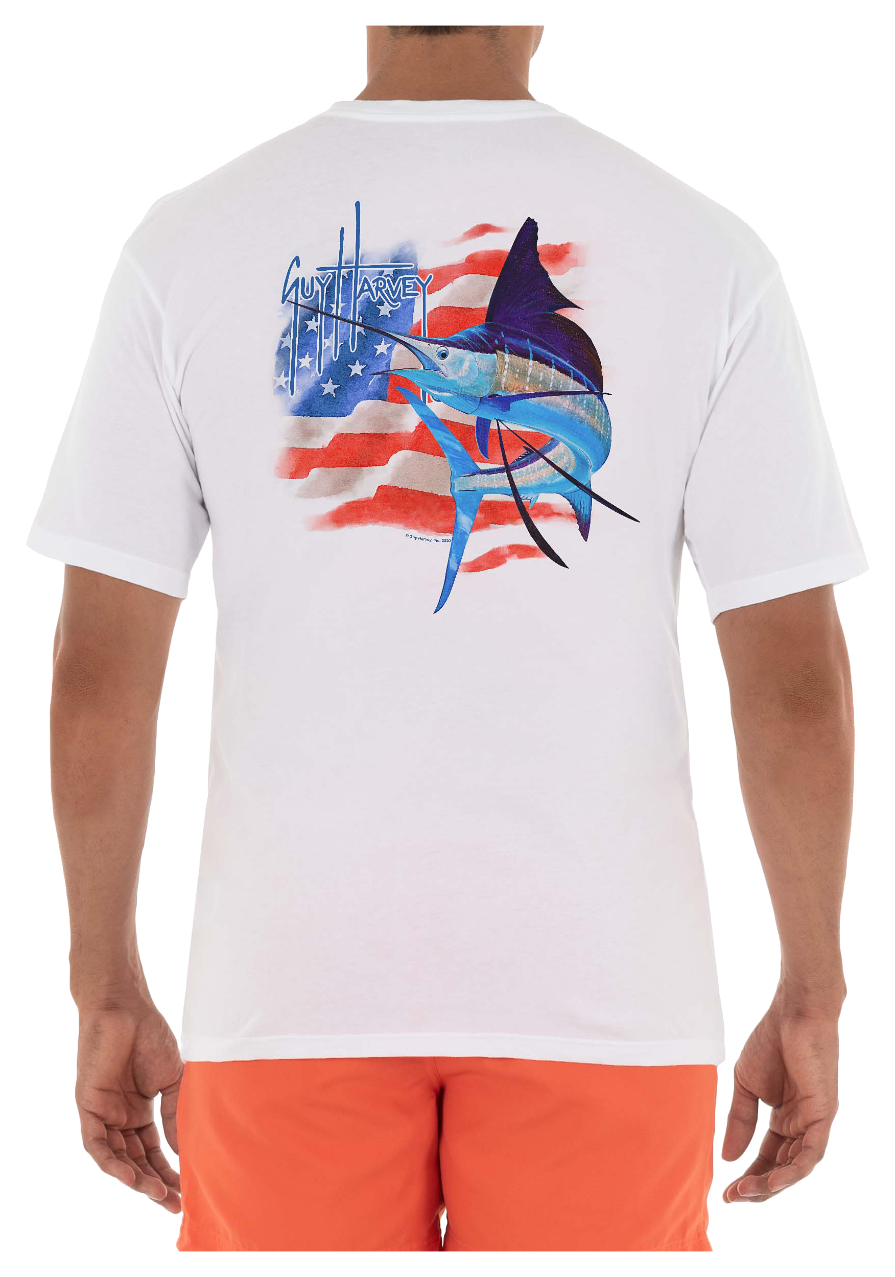 Guy Harvey Men's Patriotic Turn Short Sleeve Pocket T-Shirt L Bright White