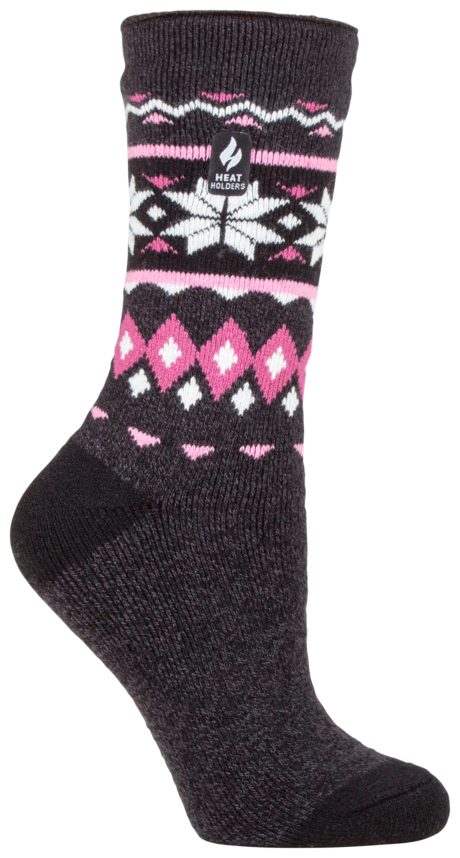 Image of Heat Holders LITE Melissa Fair Isle Thermal Crew Socks for Ladies - Black/Charcoal