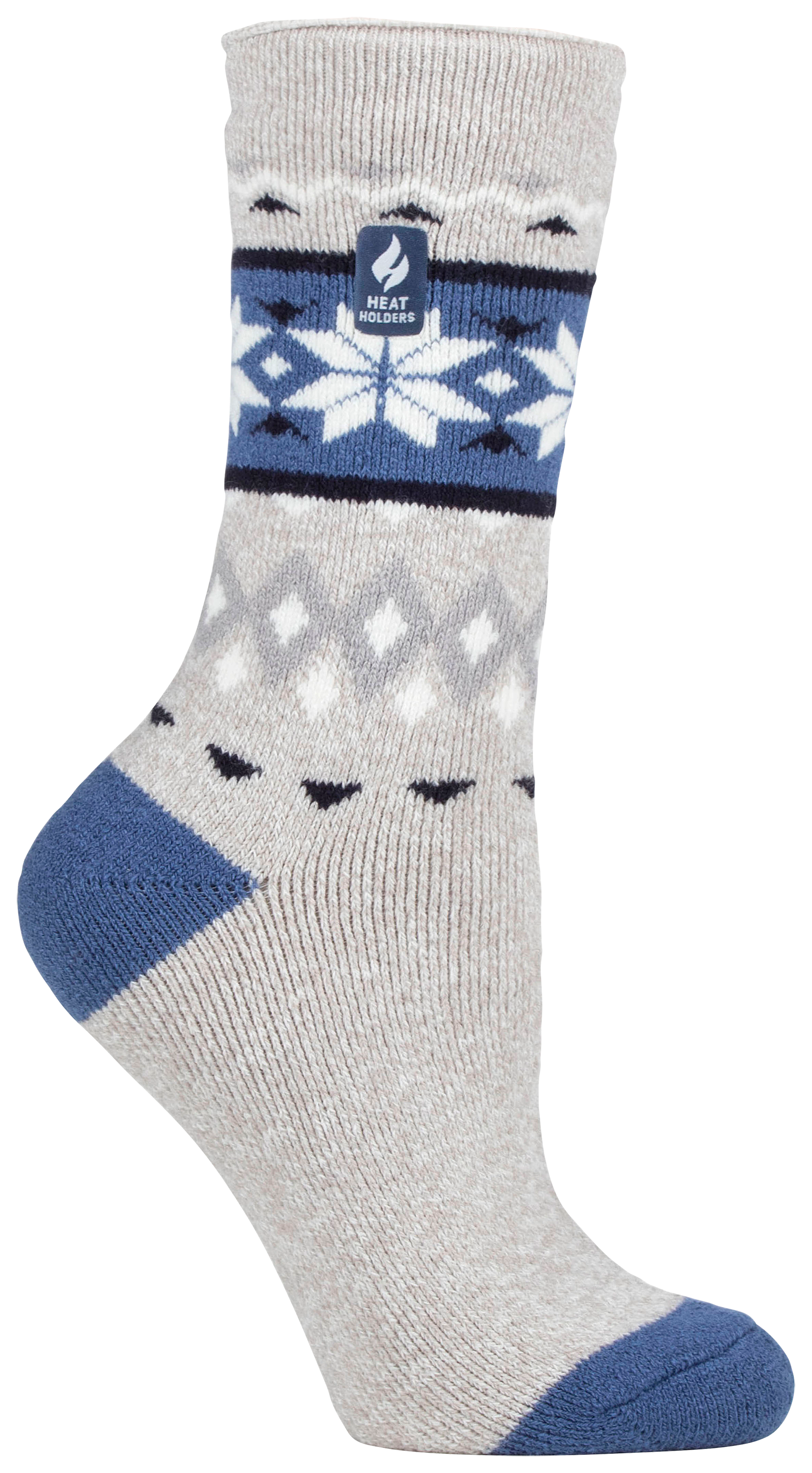 Image of Heat Holders LITE Melissa Fair Isle Thermal Crew Socks for Ladies - Light Grey/Cream