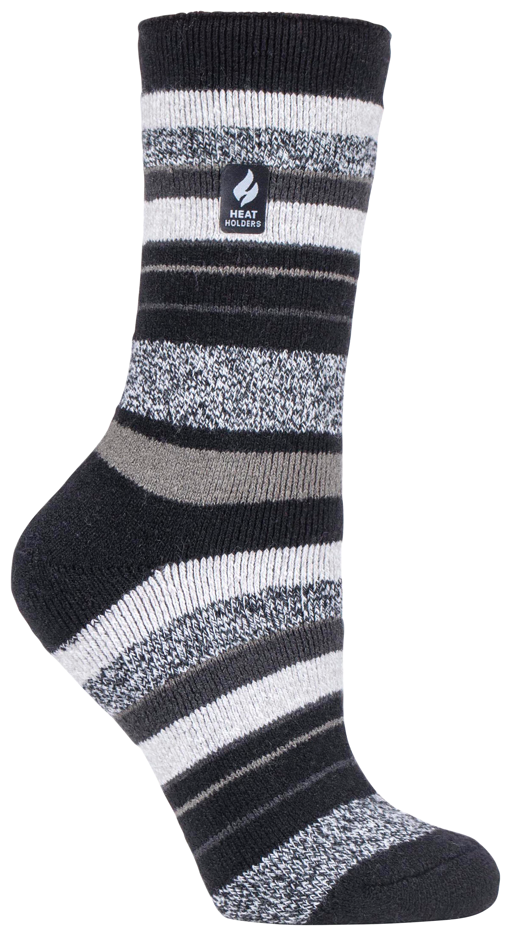 Image of Heat Holders LITE Peony Multi Stripe Thermal Crew Socks for Ladies - Black