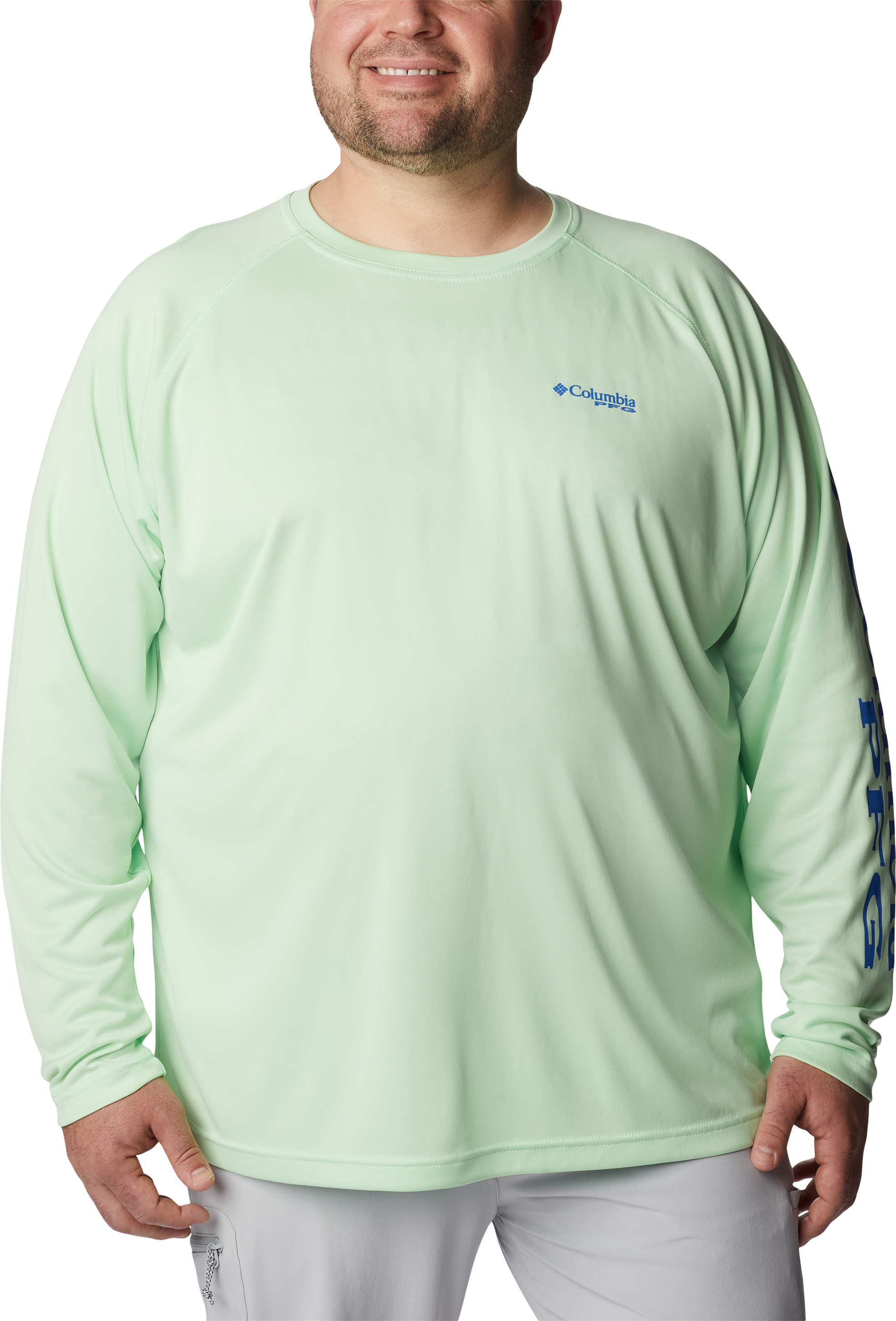 Image of Columbia PFG Terminal Tackle Long-Sleeve T-Shirt - Key West/Vivid Blue Logo - 3XLT