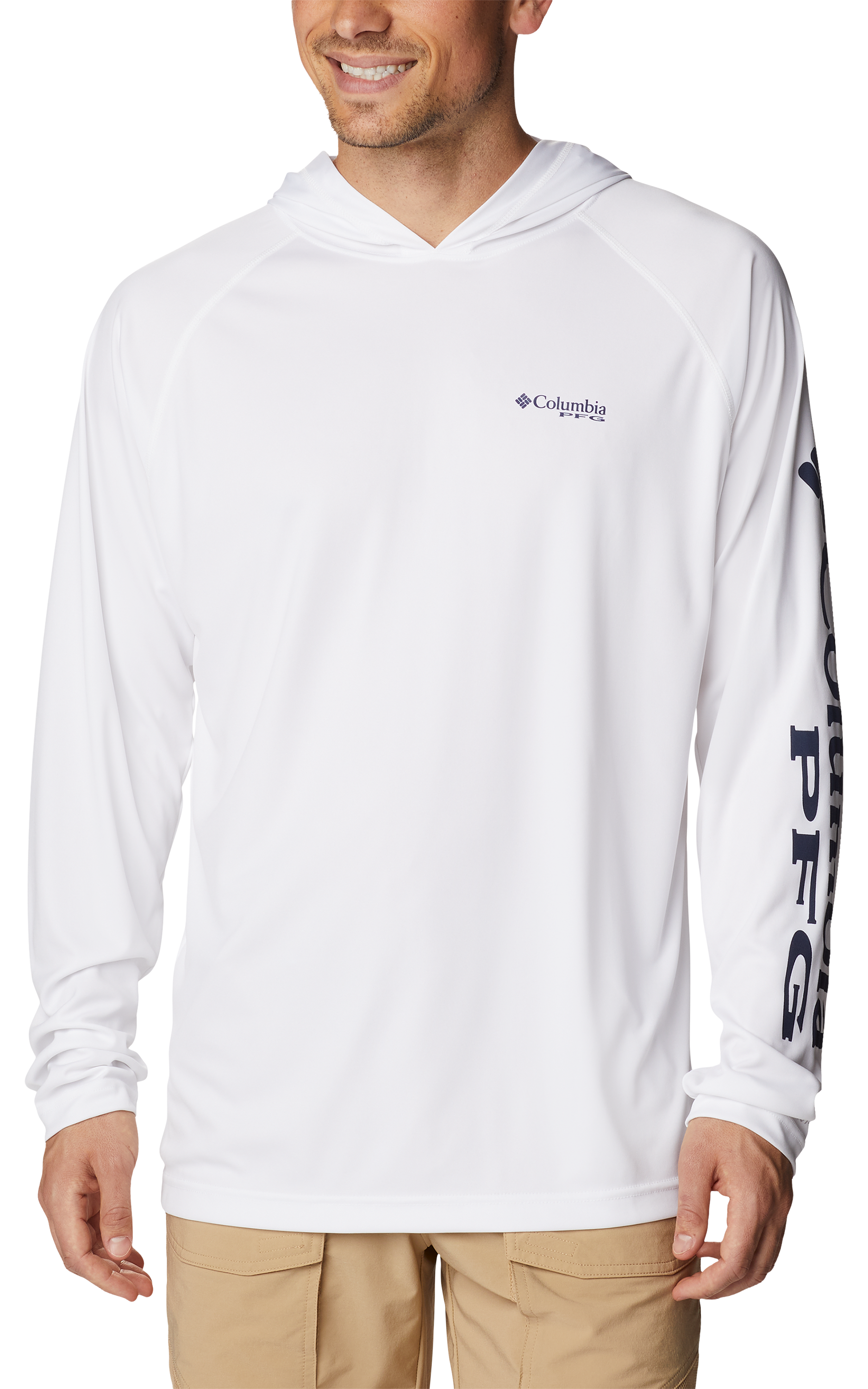 Image of Columbia PFG Terminal Tackle Long-Sleeve Hoodie - White/Nightshade Logo