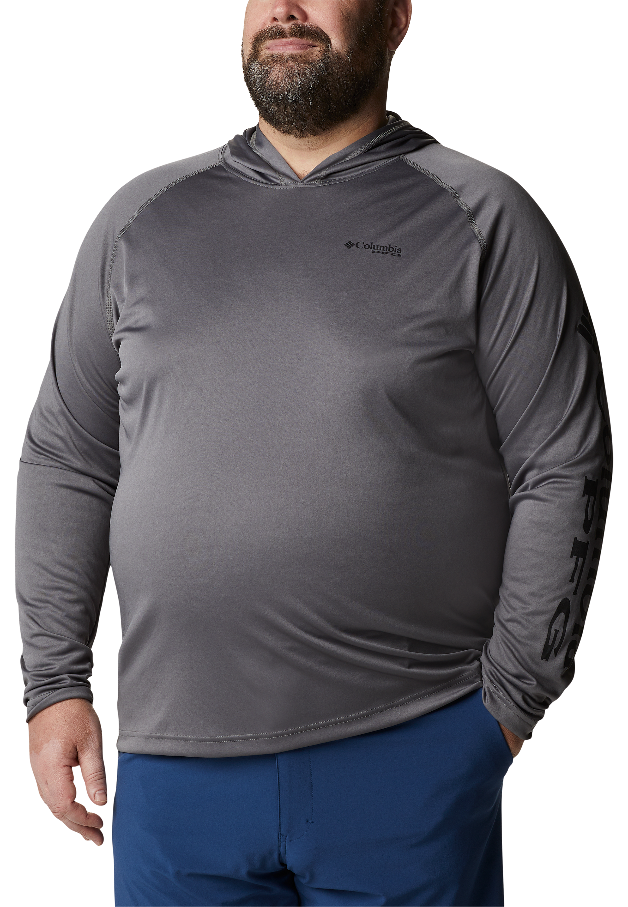 Columbia PFG Terminal Tackle Long-Sleeve Hoodie for Men - City Grey/Black Logo - 3XLT product image