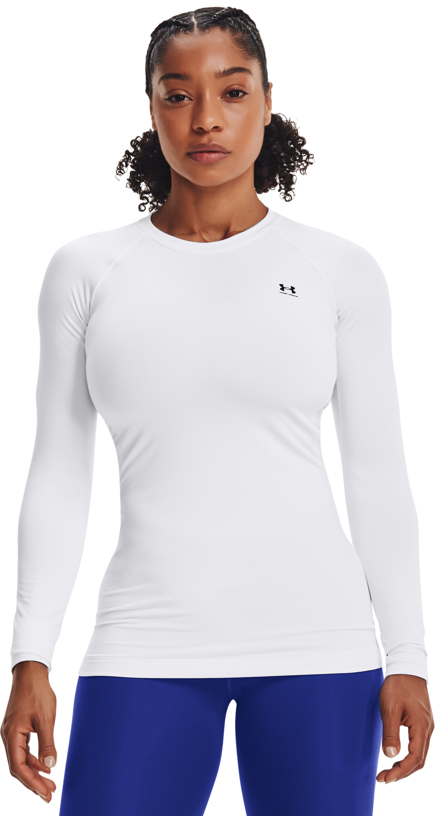 Image of Under Armour Authentics Long-Sleeve Crew-Neck Shirt for Ladies - White/Black - S