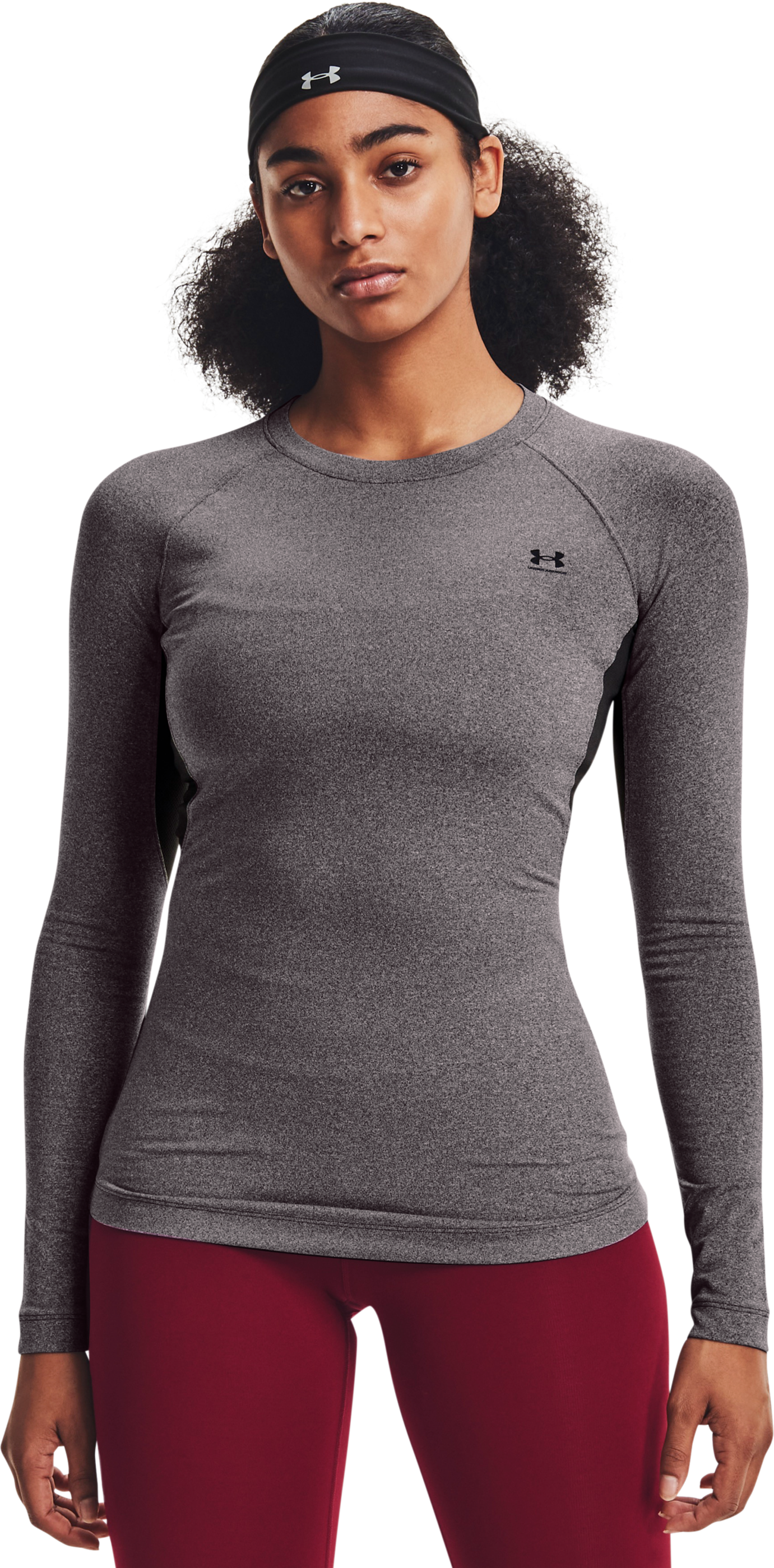 Image of Under Armour Authentics Long-Sleeve Crew-Neck Shirt for Ladies - Charcoal Light/Black - S