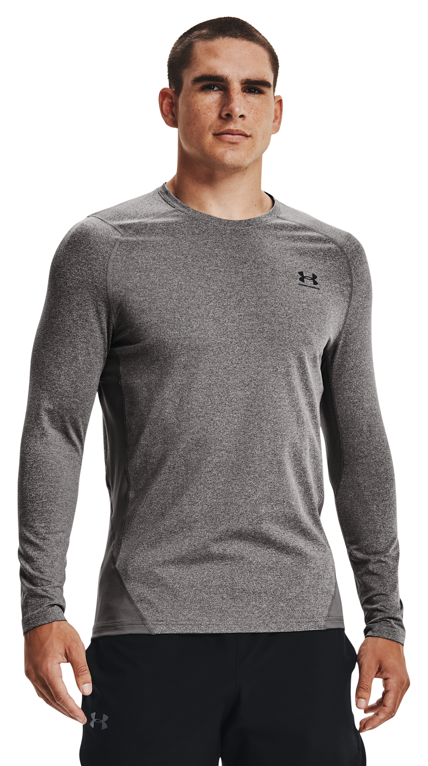 Image of Under Armour ColdGear Fitted Long-Sleeve Crew for Men - Charcoal Light Heather/Black - L
