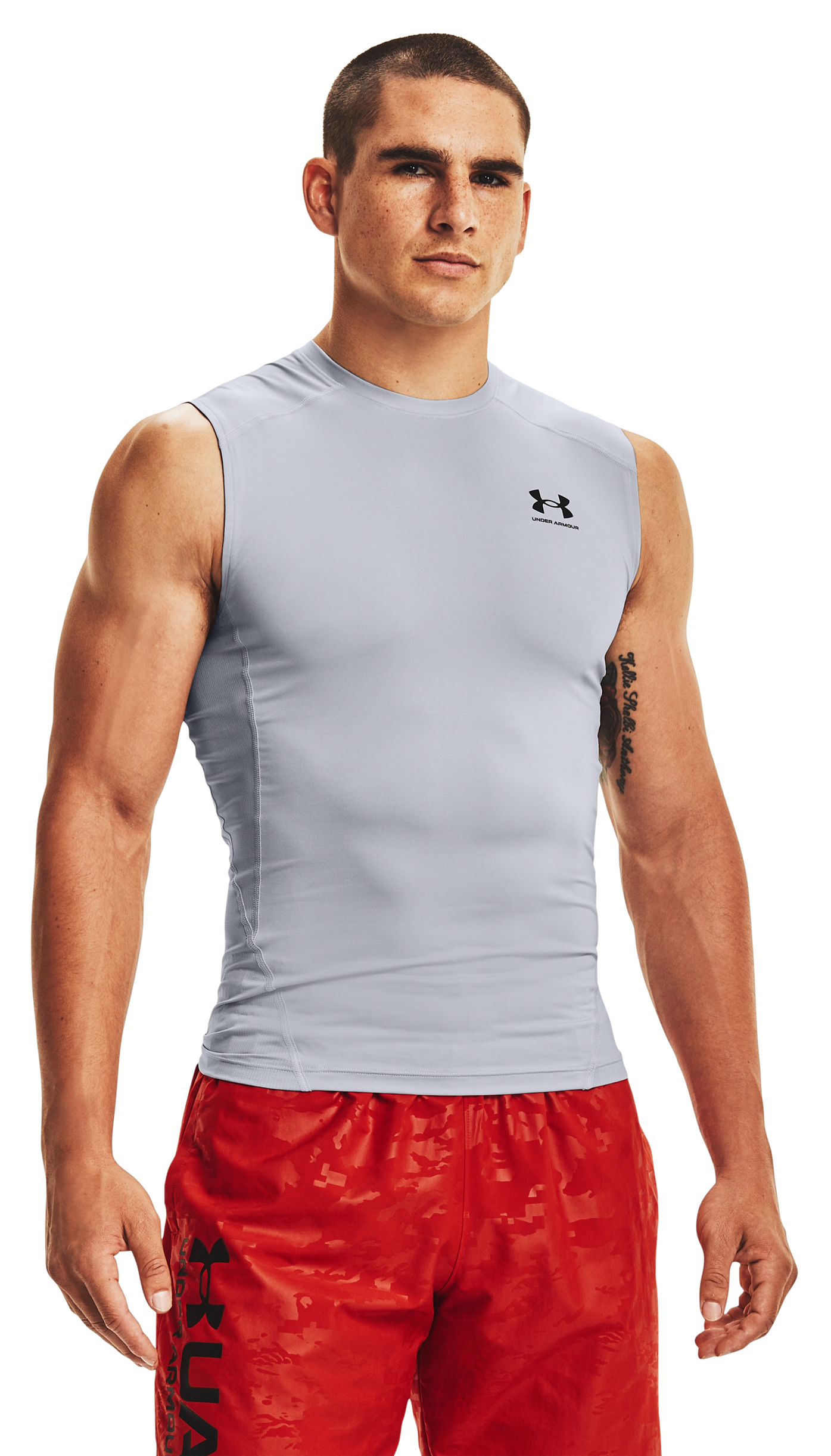 Image of Under Armour HeatGear Armour Sleeveless Shirt for Men - Mod Gray/Black