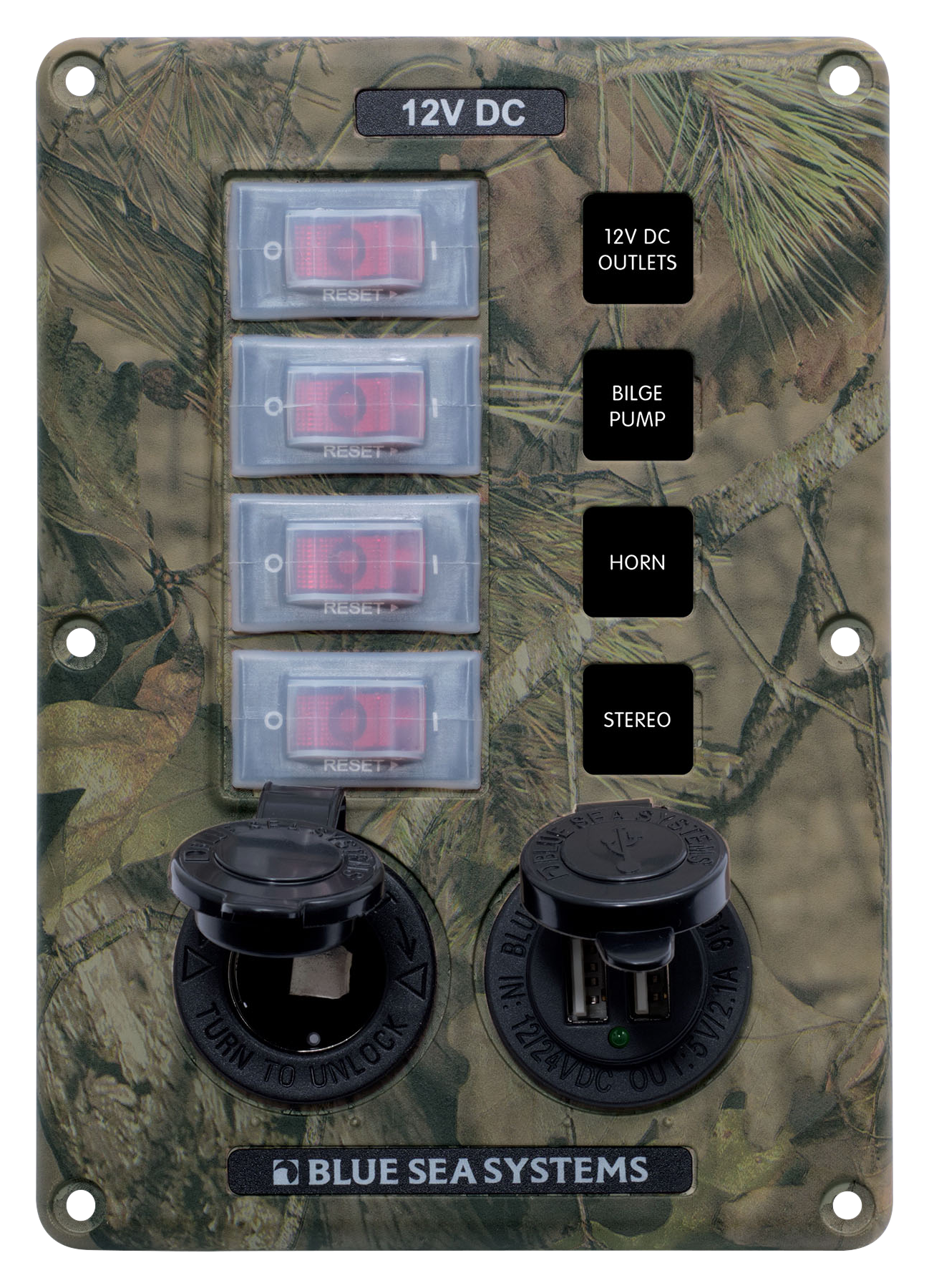 Blue Sea Systems Water-Resistant Circuit Breaker Switch Panel with 12V Sock