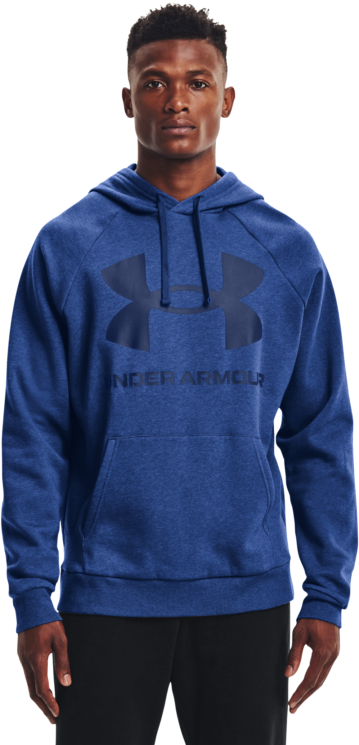 Image of Under Armour Rival Fleece Big Logo Fleece Raglan Long-Sleeve Hoodie for Men - Tech Blue Light Heather/Indigo - L