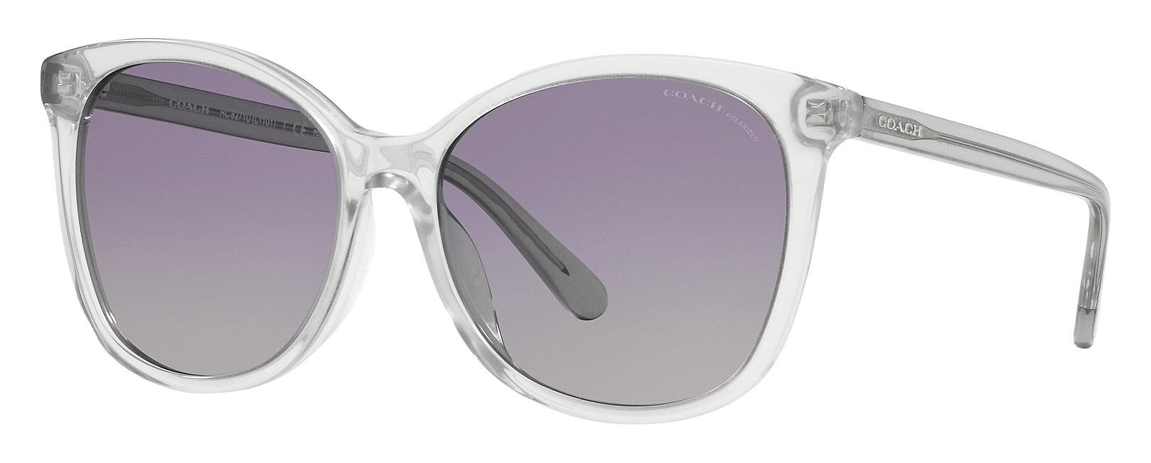Coach HC8271 Polarized Sunglasses for Ladies - Transparent Gray/Purple Gray Gradient - Medium
