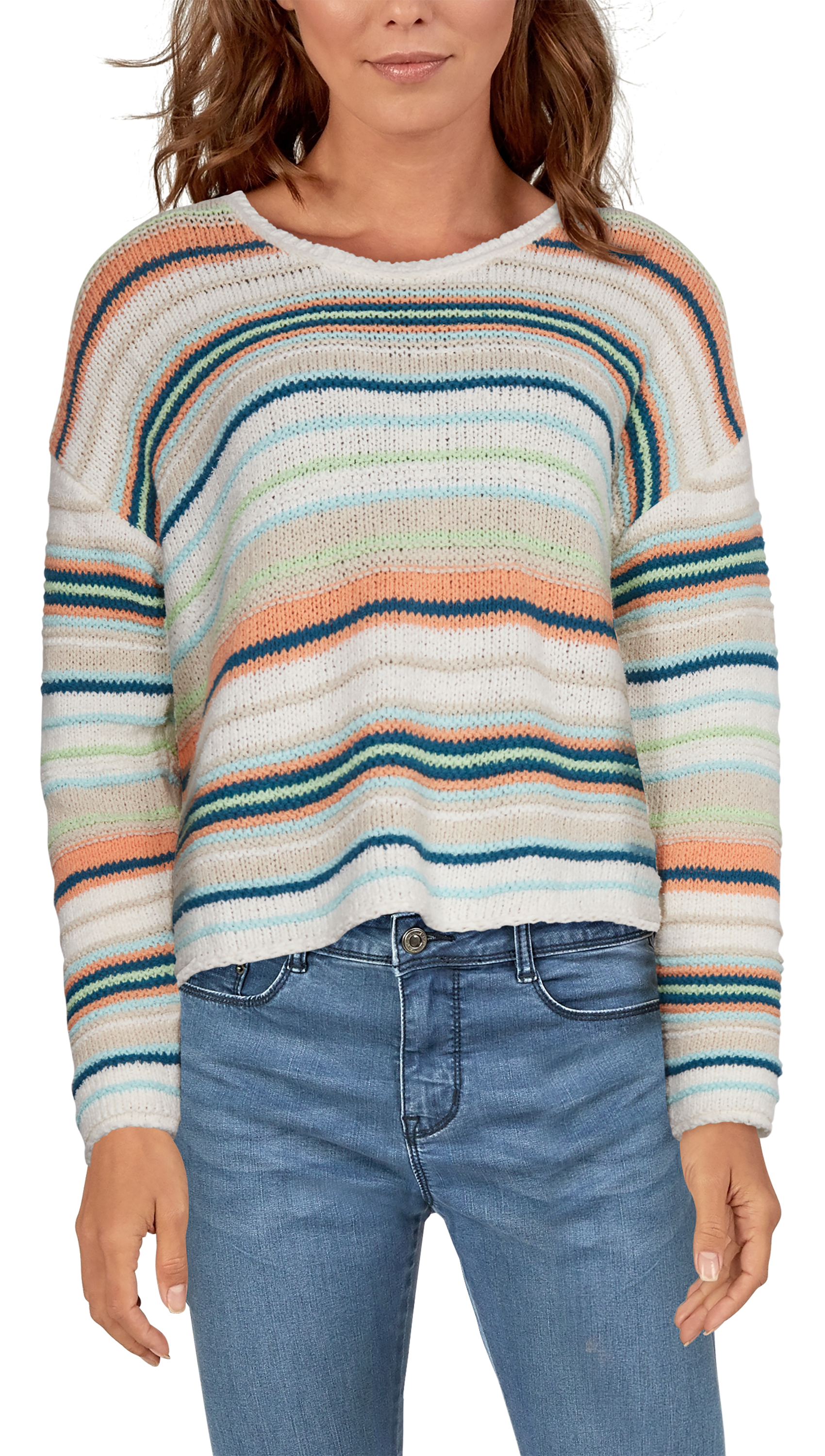 Natural Reflections Striped Long-Sleeve Pullover Sweater for Ladies - Canta