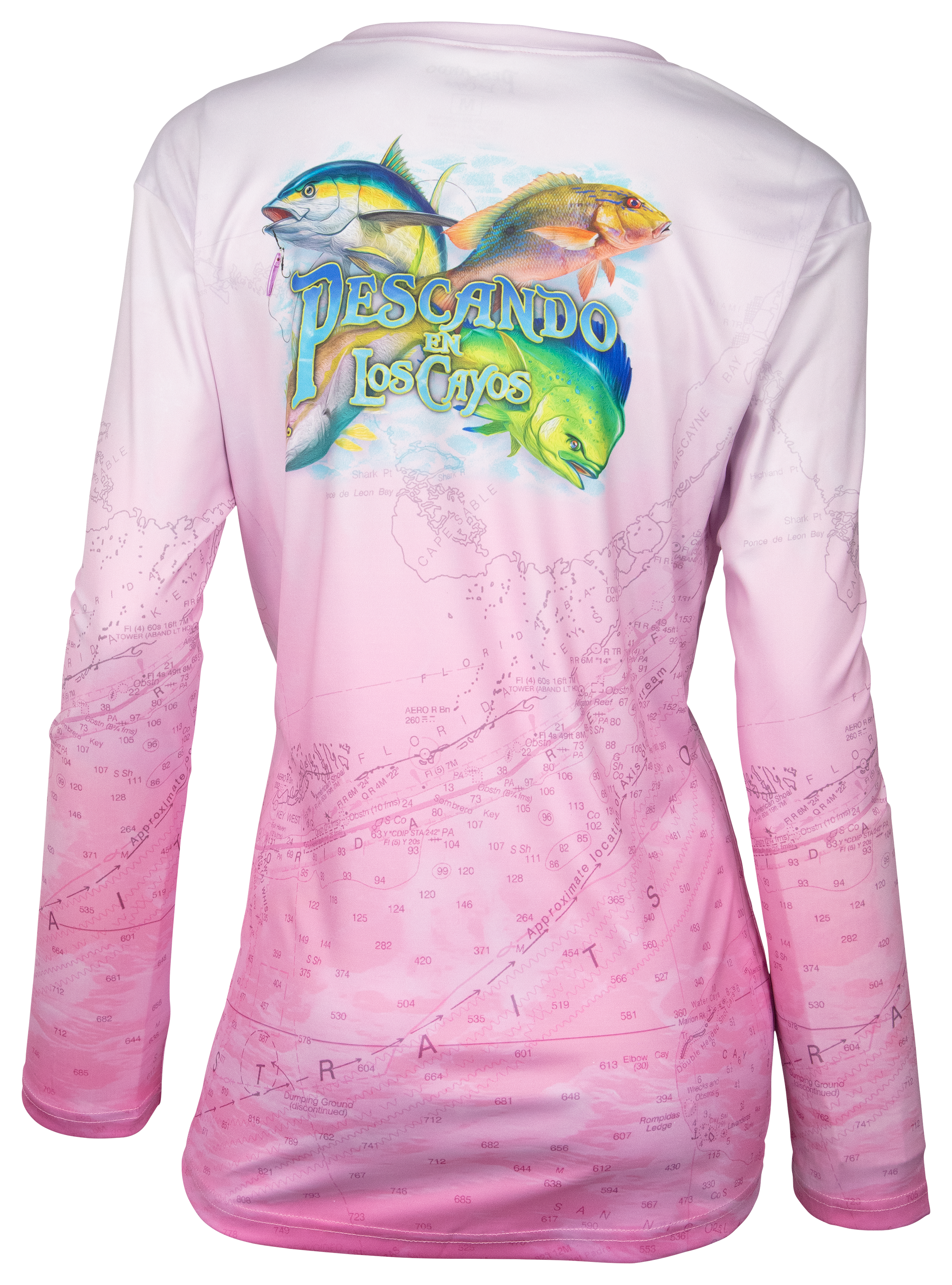 Pescando Chart Map Fade Long-Sleeve Performance Shirt for Ladies - Pink - S
