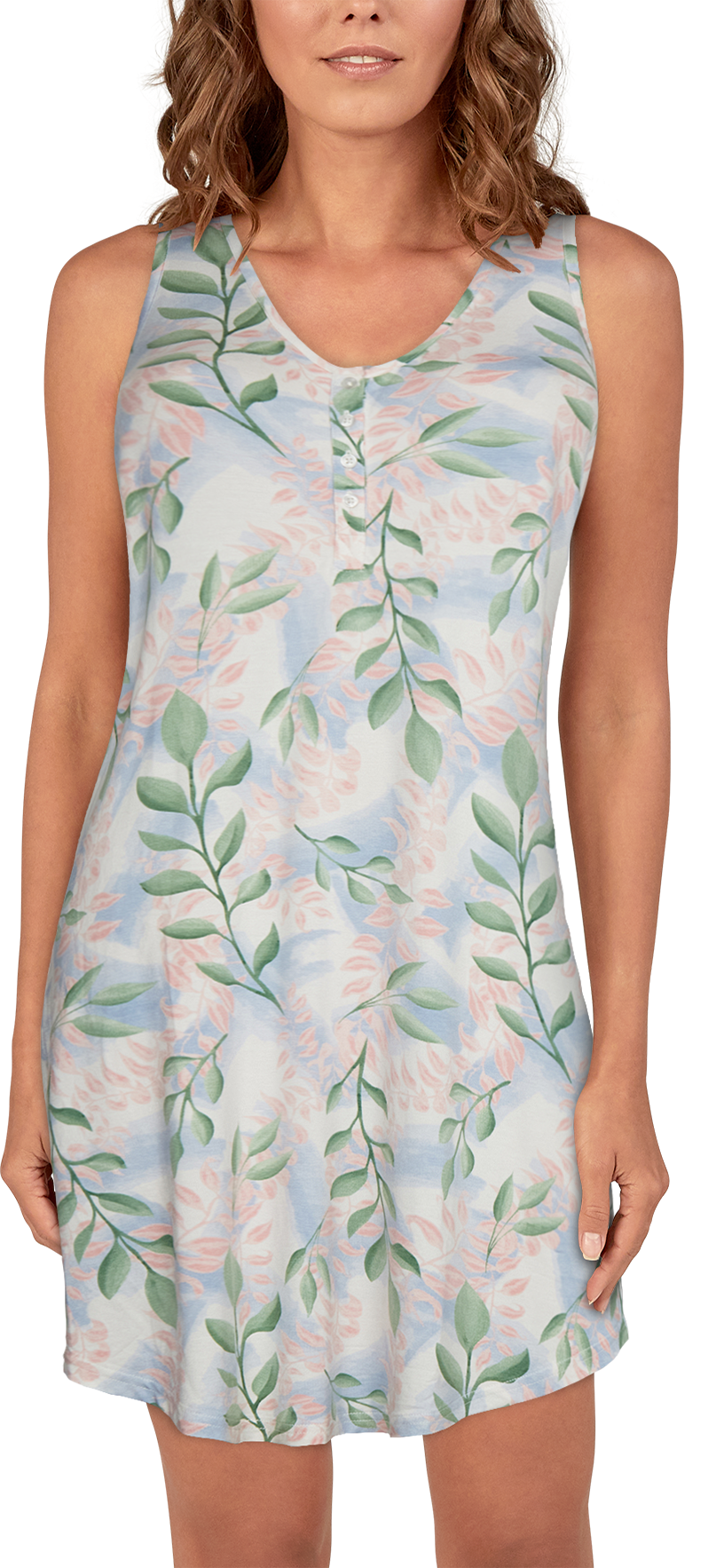 Natural Reflections Botanical Print Sleeveless Lounge Dress for Ladies - Mu