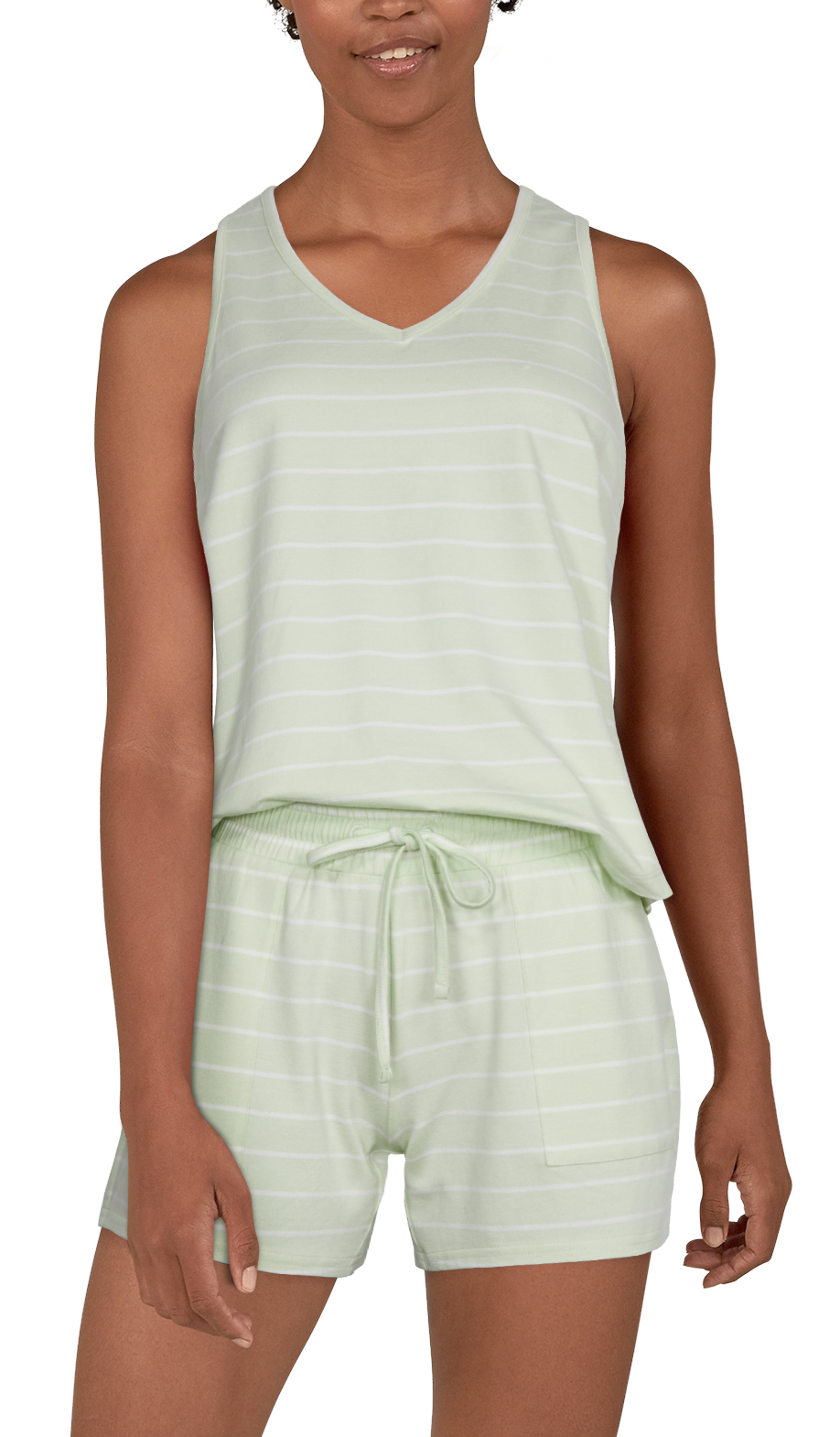 Natural Reflections Stripe Lounge Tank Top for Ladies - Seacrest Green - XL