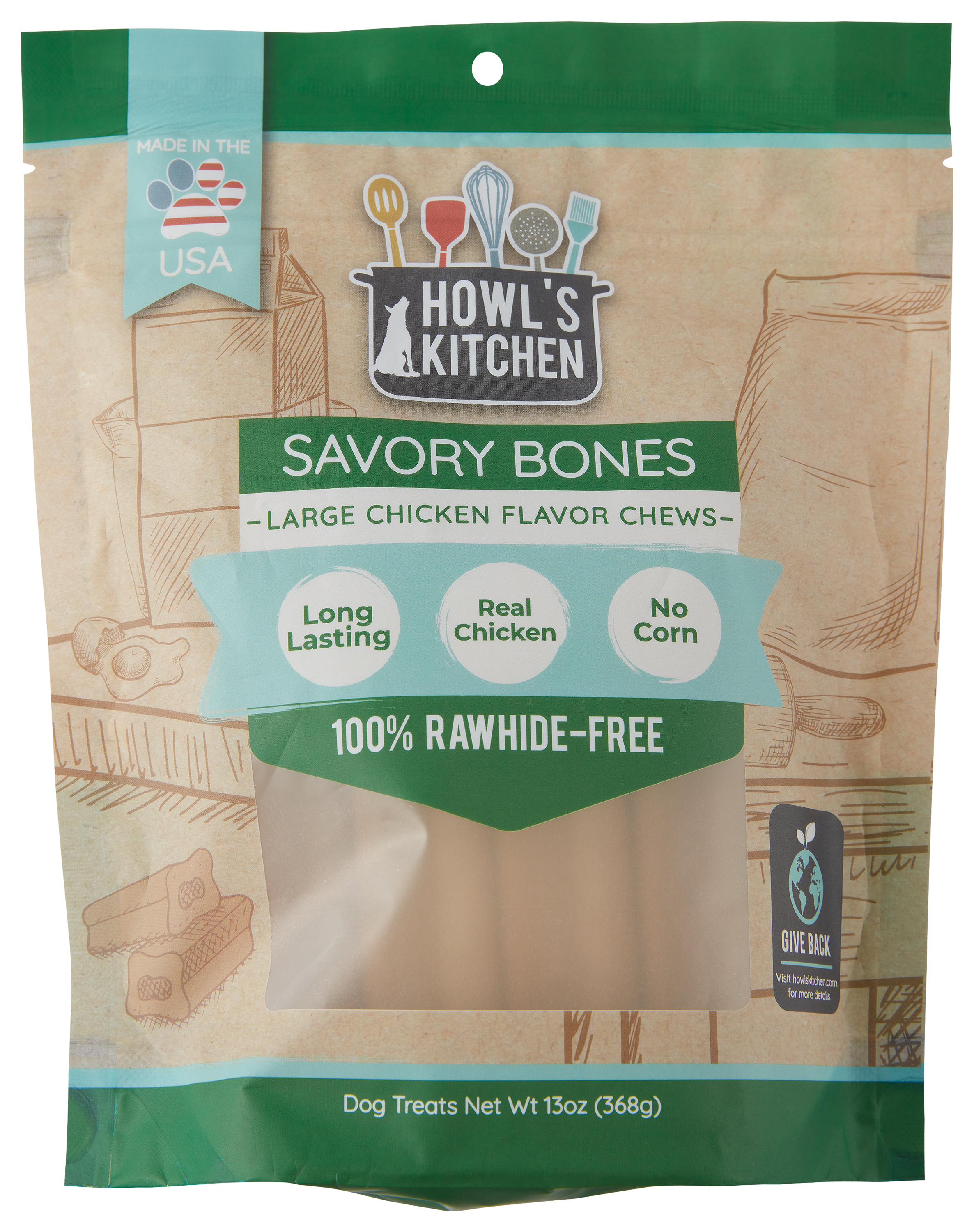 Howls Kitchen Chicken Savory Bones Dog Treats - Large