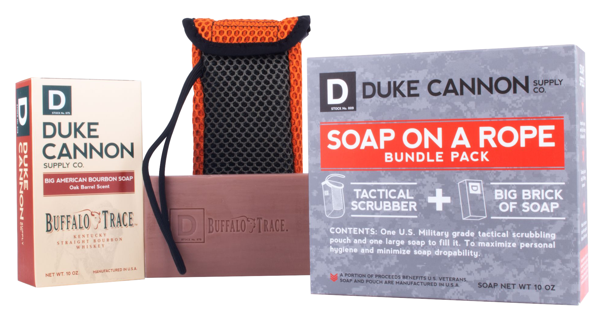 Duke Cannon Soap On a Rope Tactical Scrubber Pouch + Oak Barrel Bourbon Soap