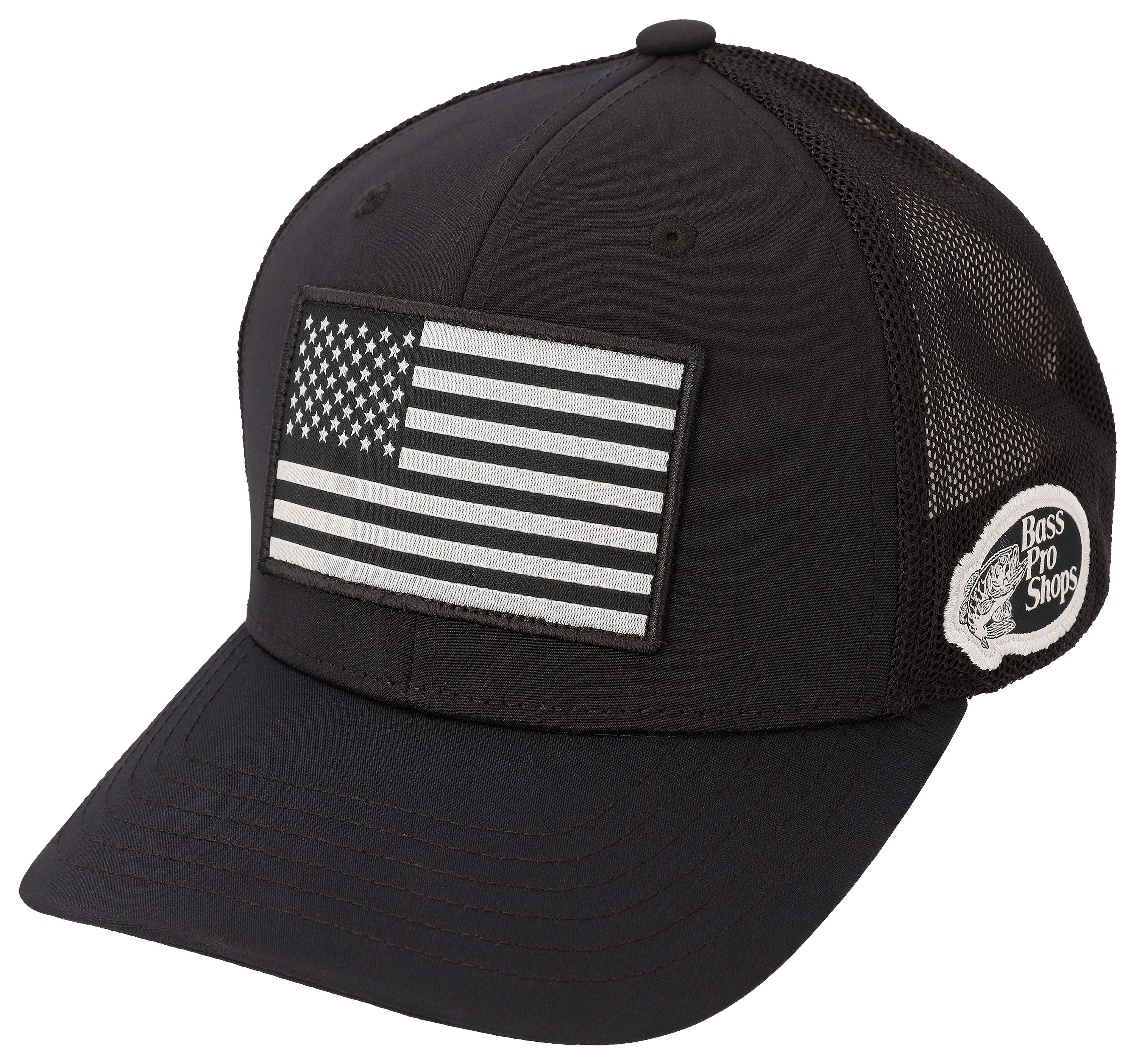 Bass Pro Shops USA Flag Flex Fit Cap - Black - M/L