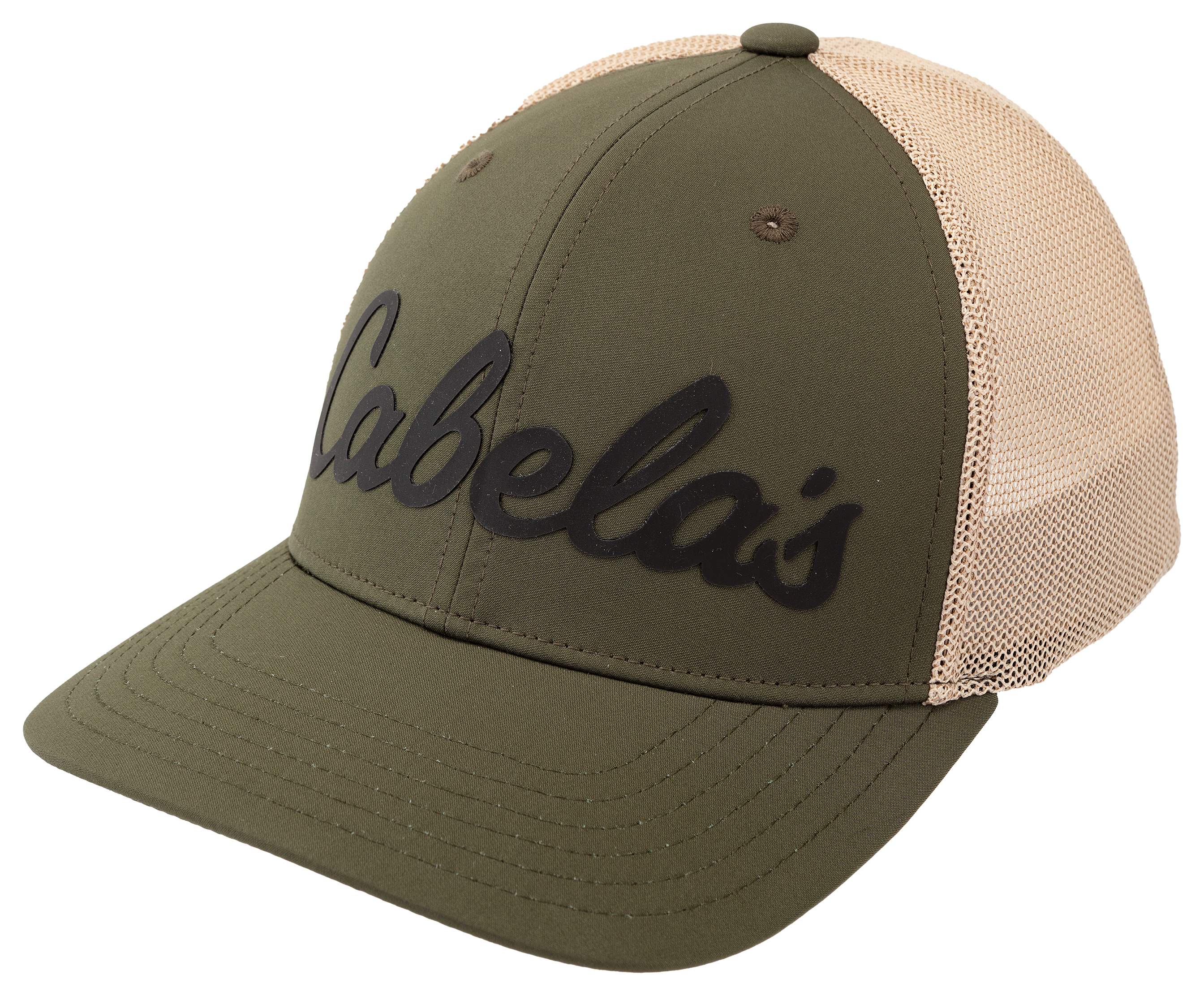 Cabelas Rubberized Logo Mesh-Back Cap - Olive/Khaki - S/M