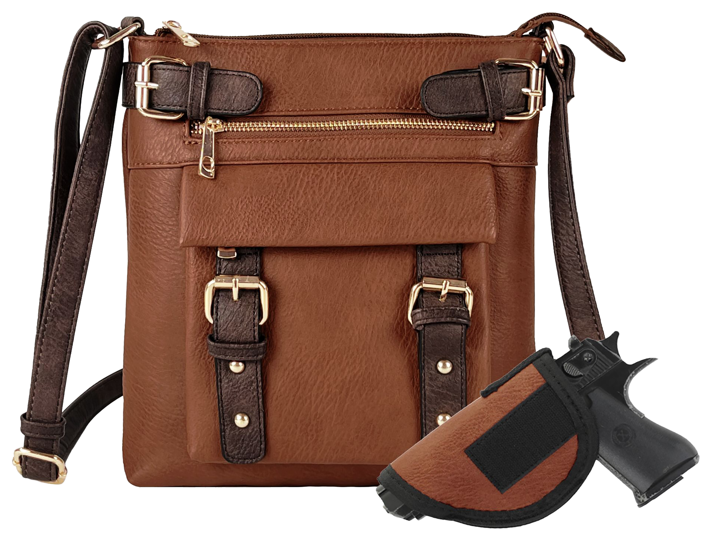 Image of Jessie and James Hannah Concealed Carry Crossbody Bag - Cognac/Coffee