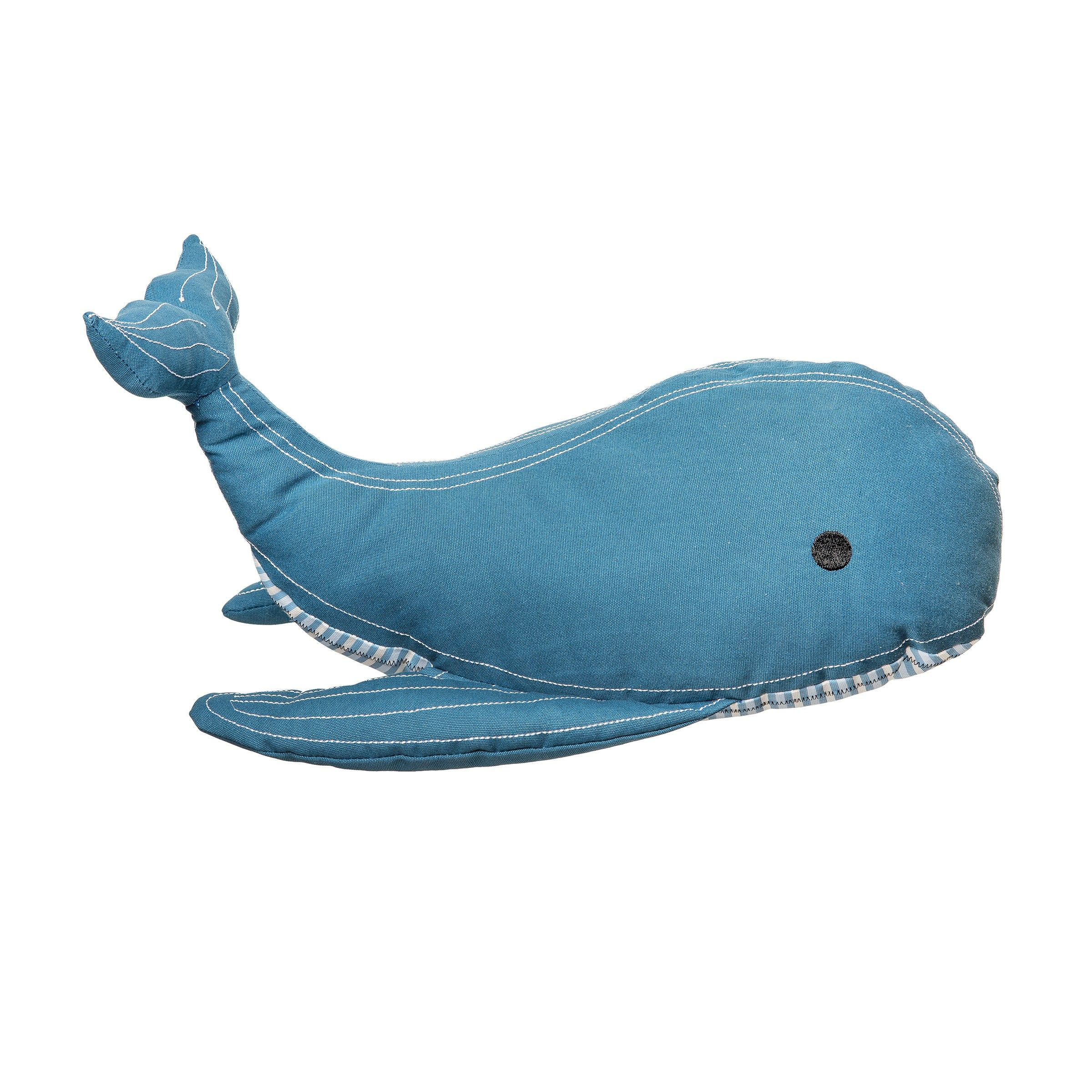 7.87" x 15.7" x 6.1" Whale Shaped Applique and Embelishe Throw Pillow - Blue