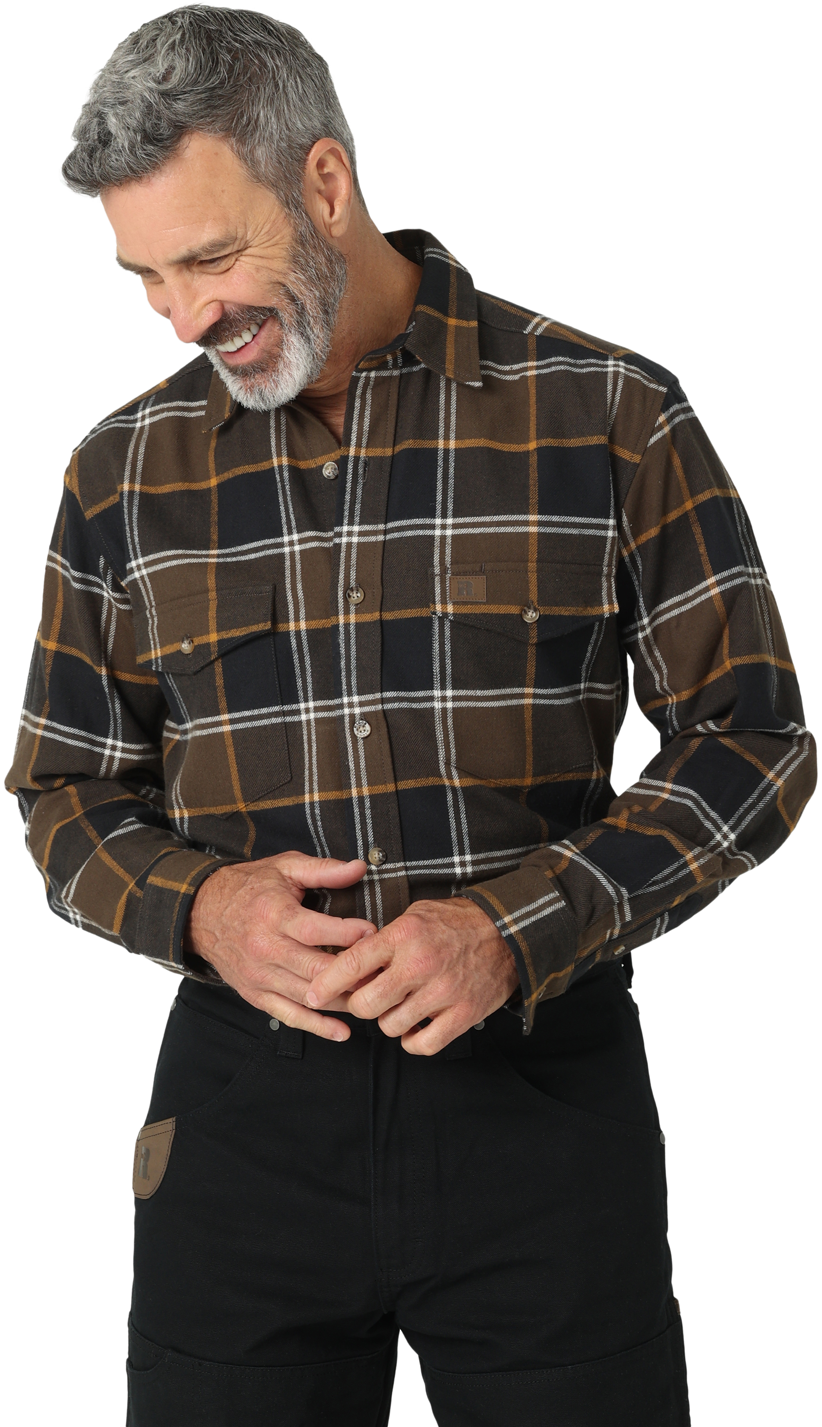Wrangler Heavyweight Flannel Long-Sleeve Work Shirt for Men - Brown/Gold - 4XL product image