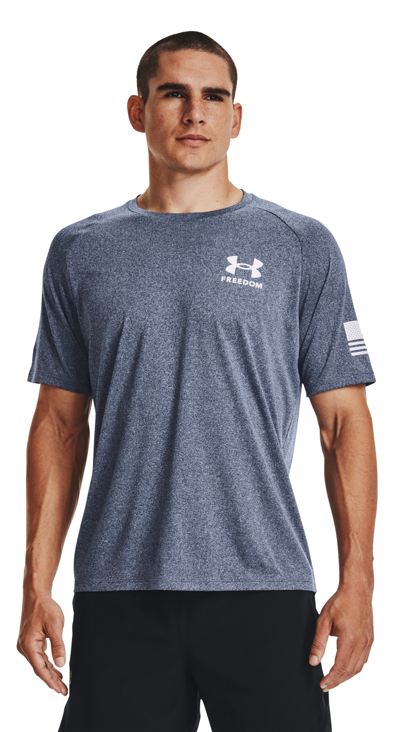 Image of Under Armour Freedom Tech Short-Sleeve T-Shirt for Men - Academy Light Heather/White - S